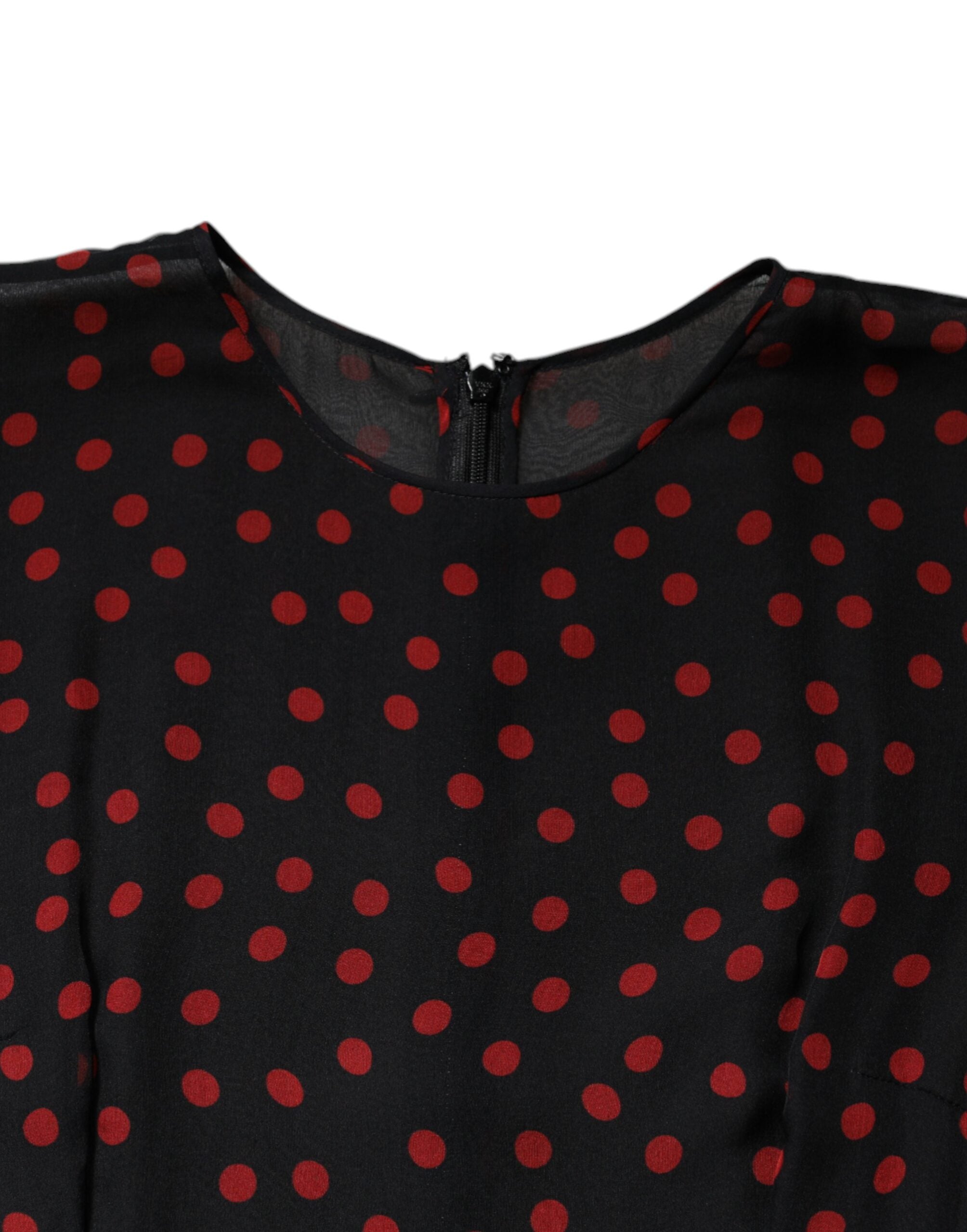Dolce &amp; Gabbana sort rød polka Dot Silke Layered Midi-kjole