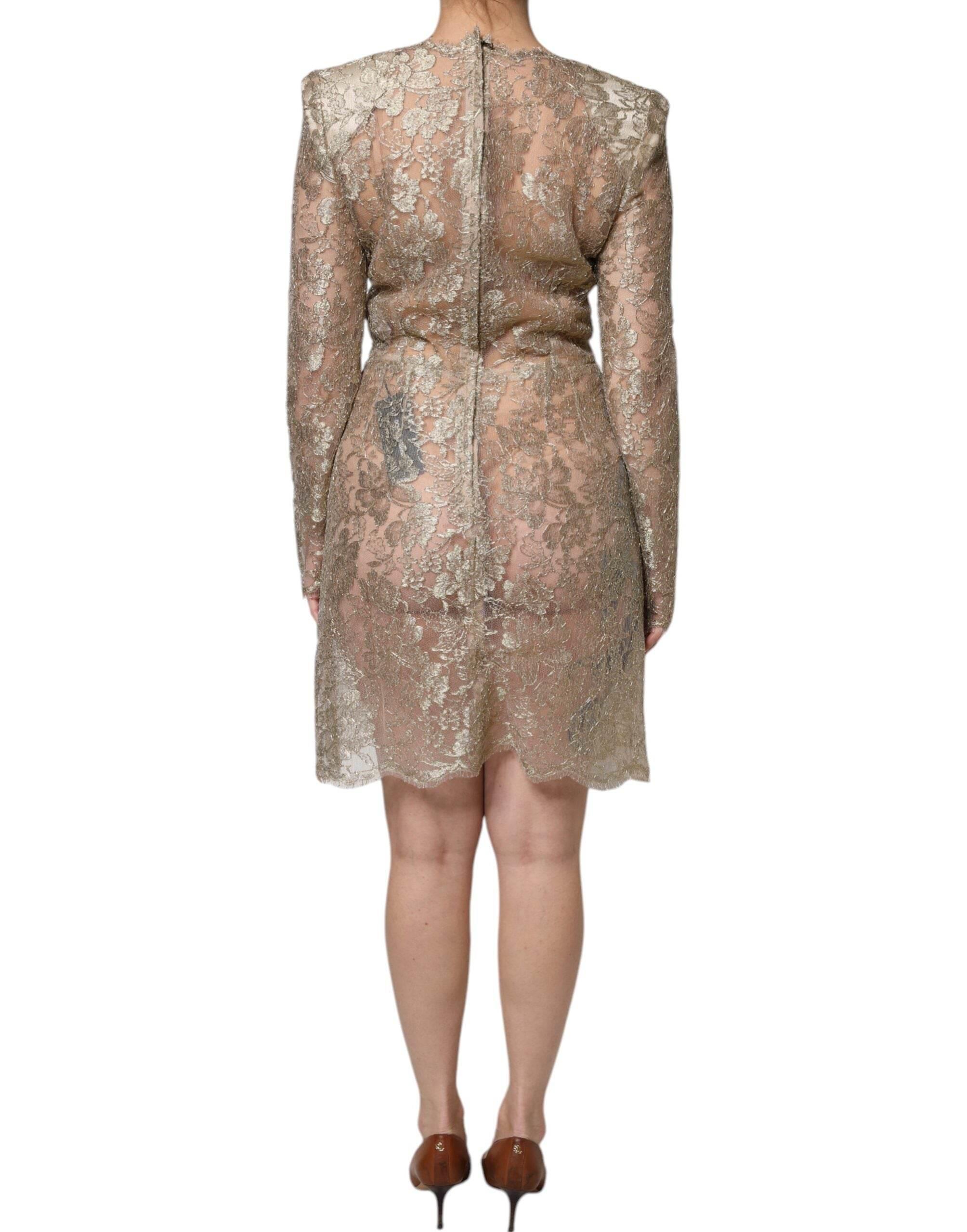 Dolce & Gabbana Gold Floral Lace A-line Sheath Mini Dress - Hilstor