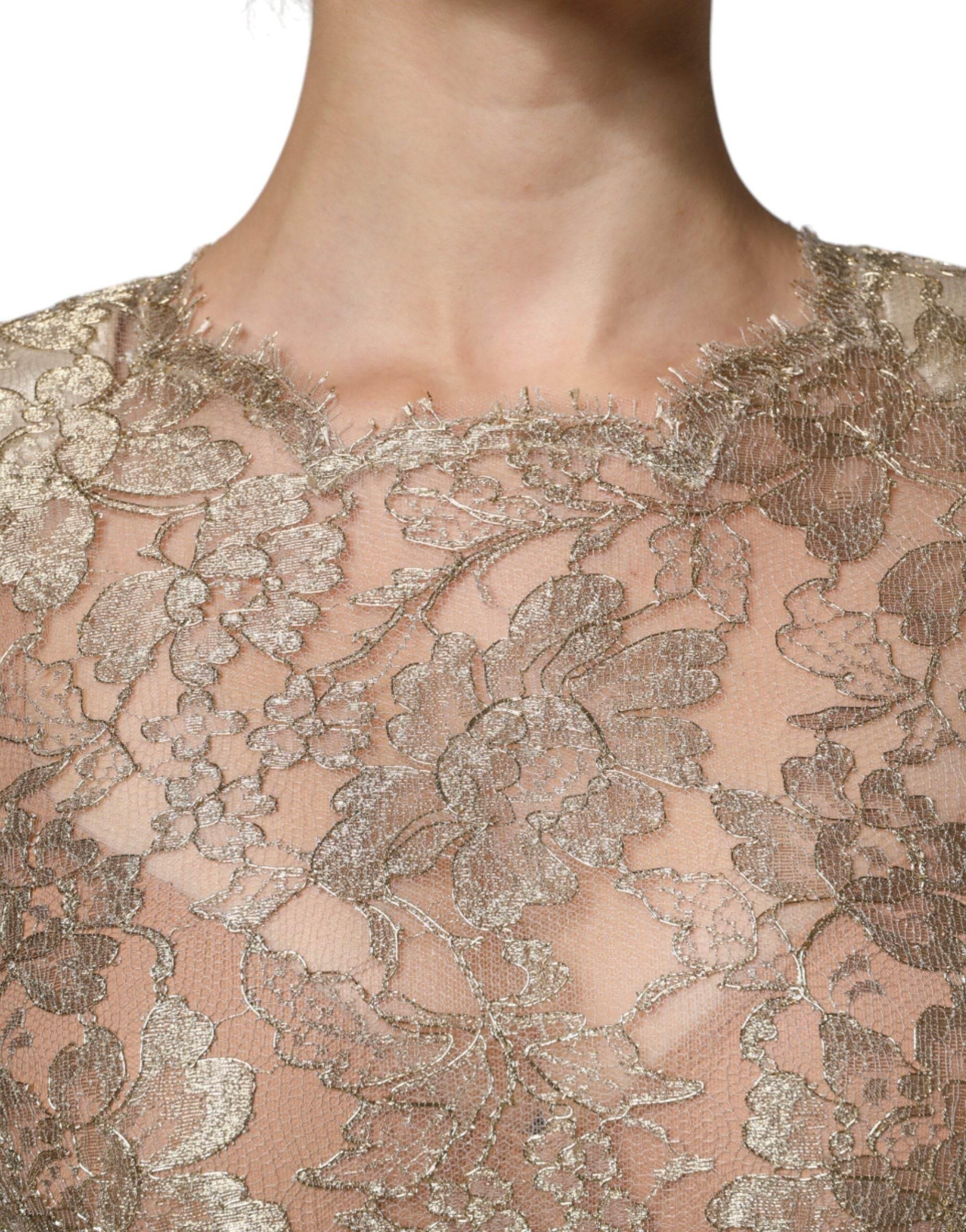 Dolce & Gabbana Gold Floral Lace A-line Sheath Mini Dress - Hilstor