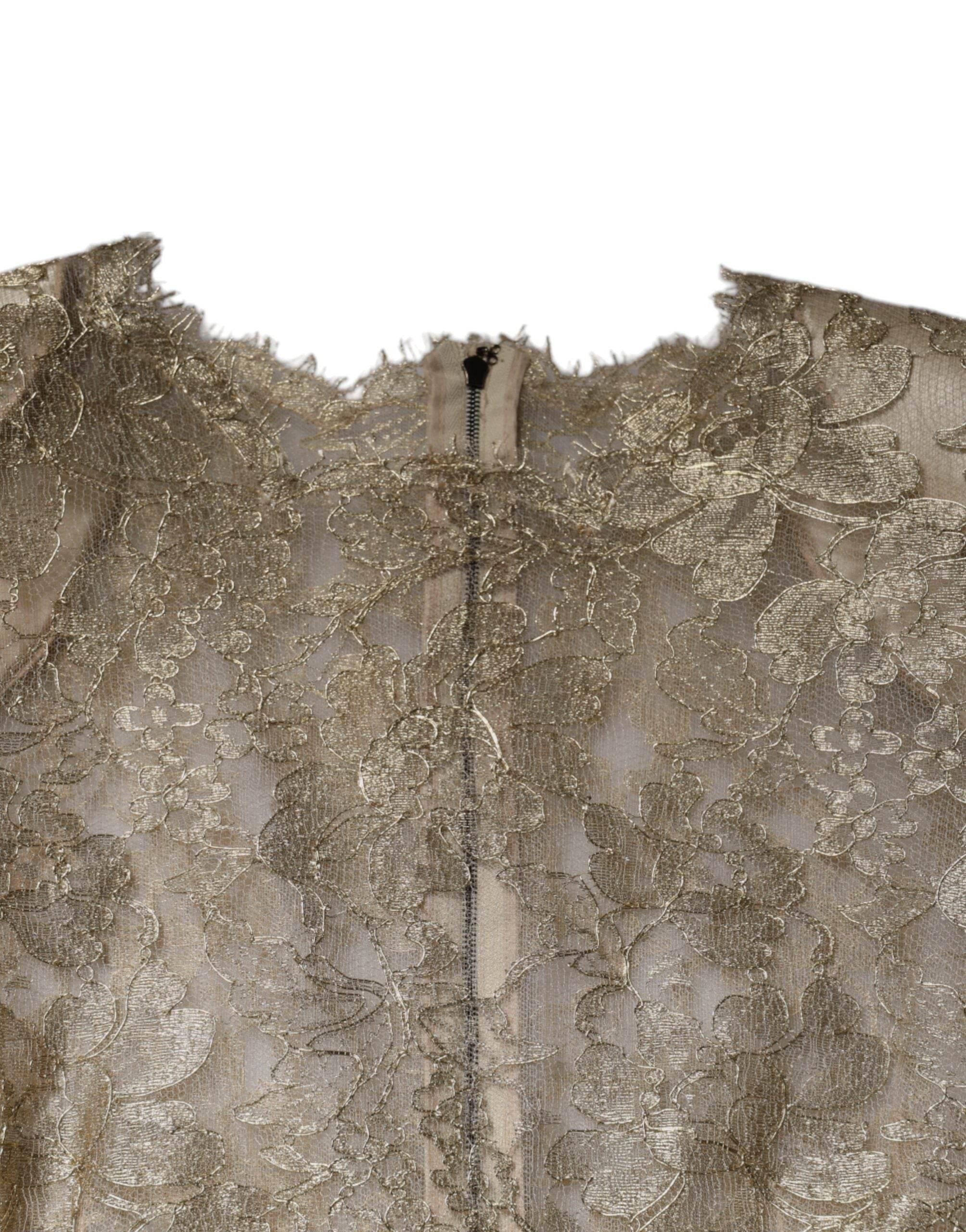 Dolce & Gabbana Gold Floral Lace A-line Sheath Mini Dress - Hilstor