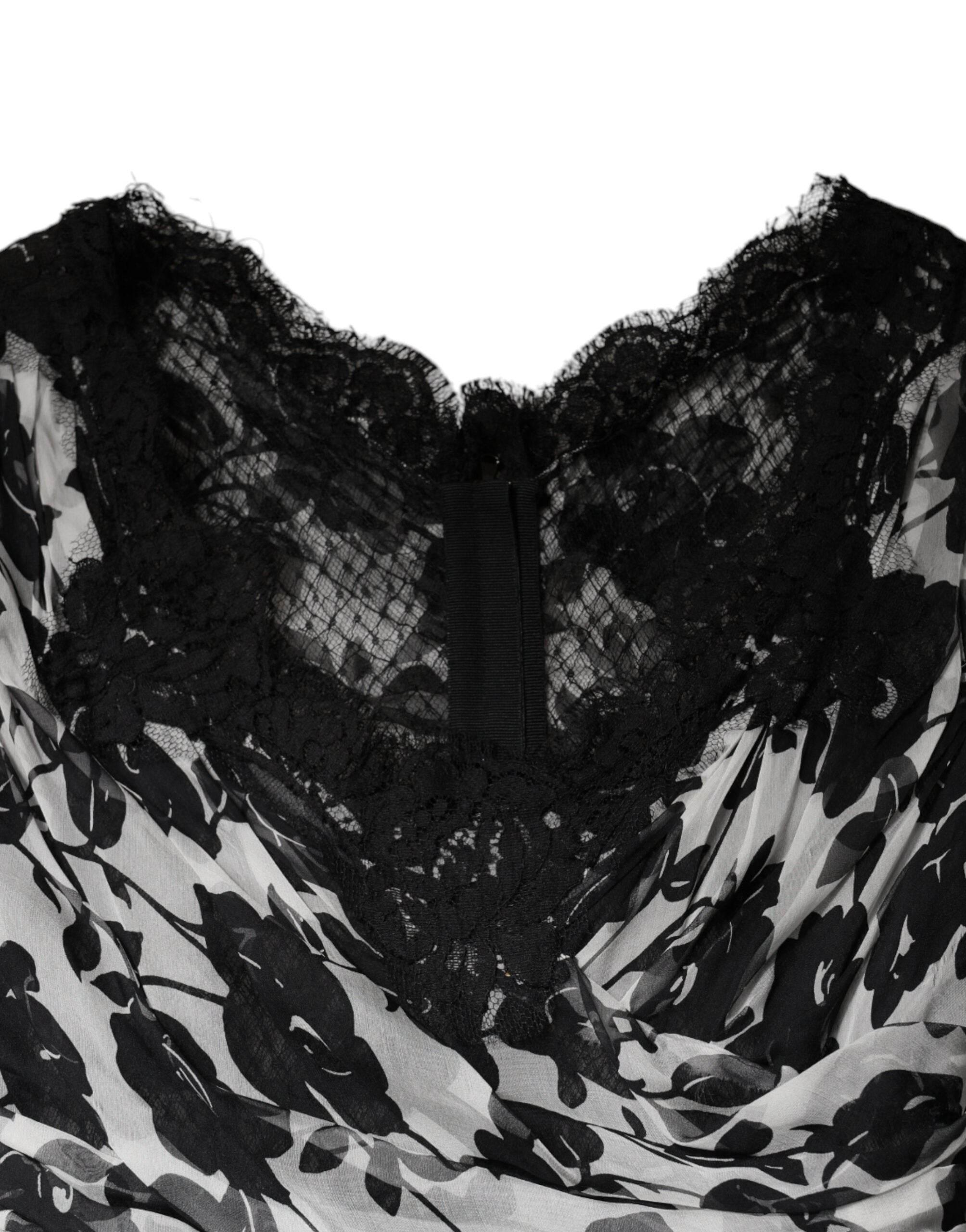 Dolce & Gabbana Black Silk Floral Lace Ricamo Ball Maxi Dress - Hilstor