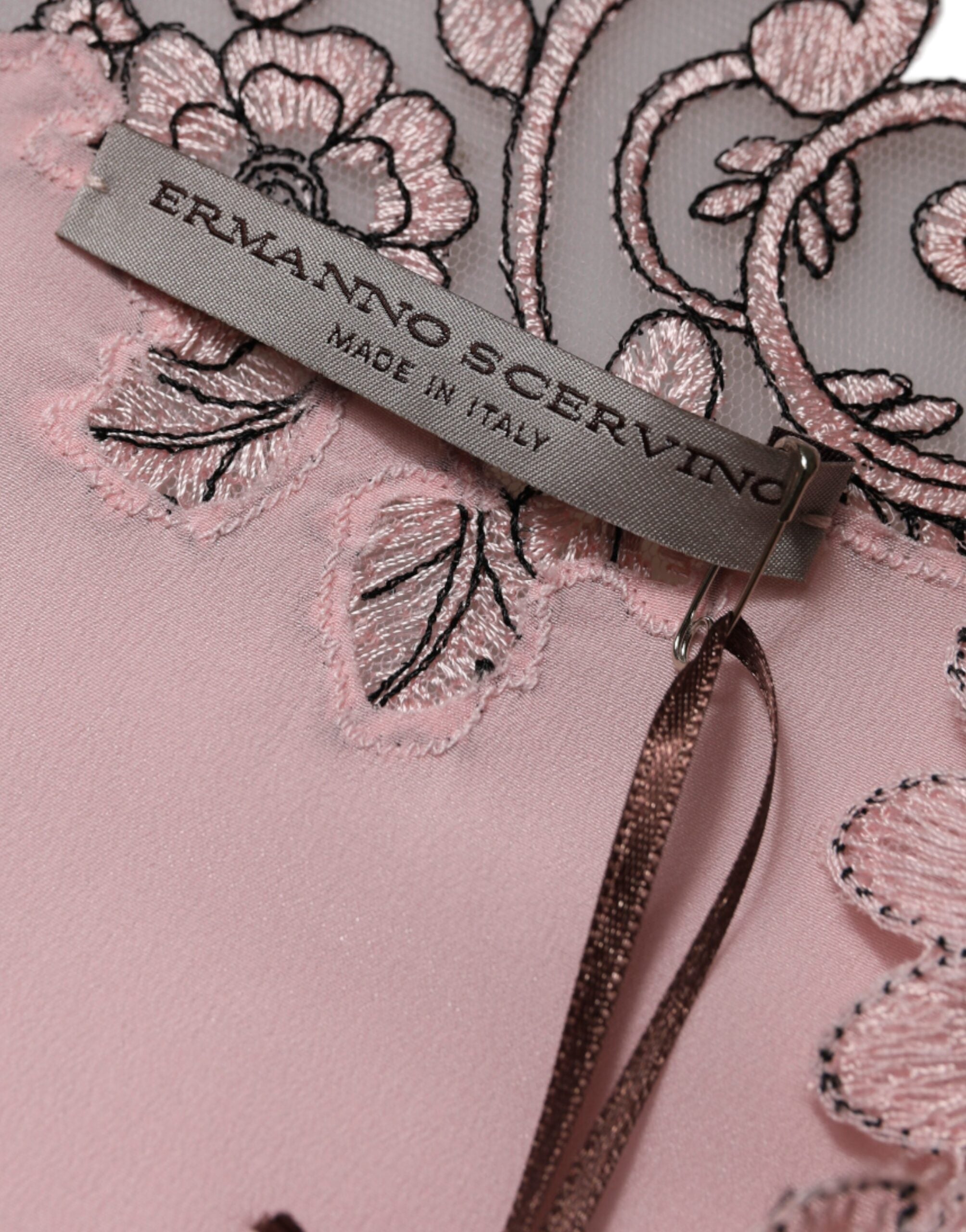 Ermanno Scervino Pink Floral Blonde korte ærmer V-hals midi kjole
