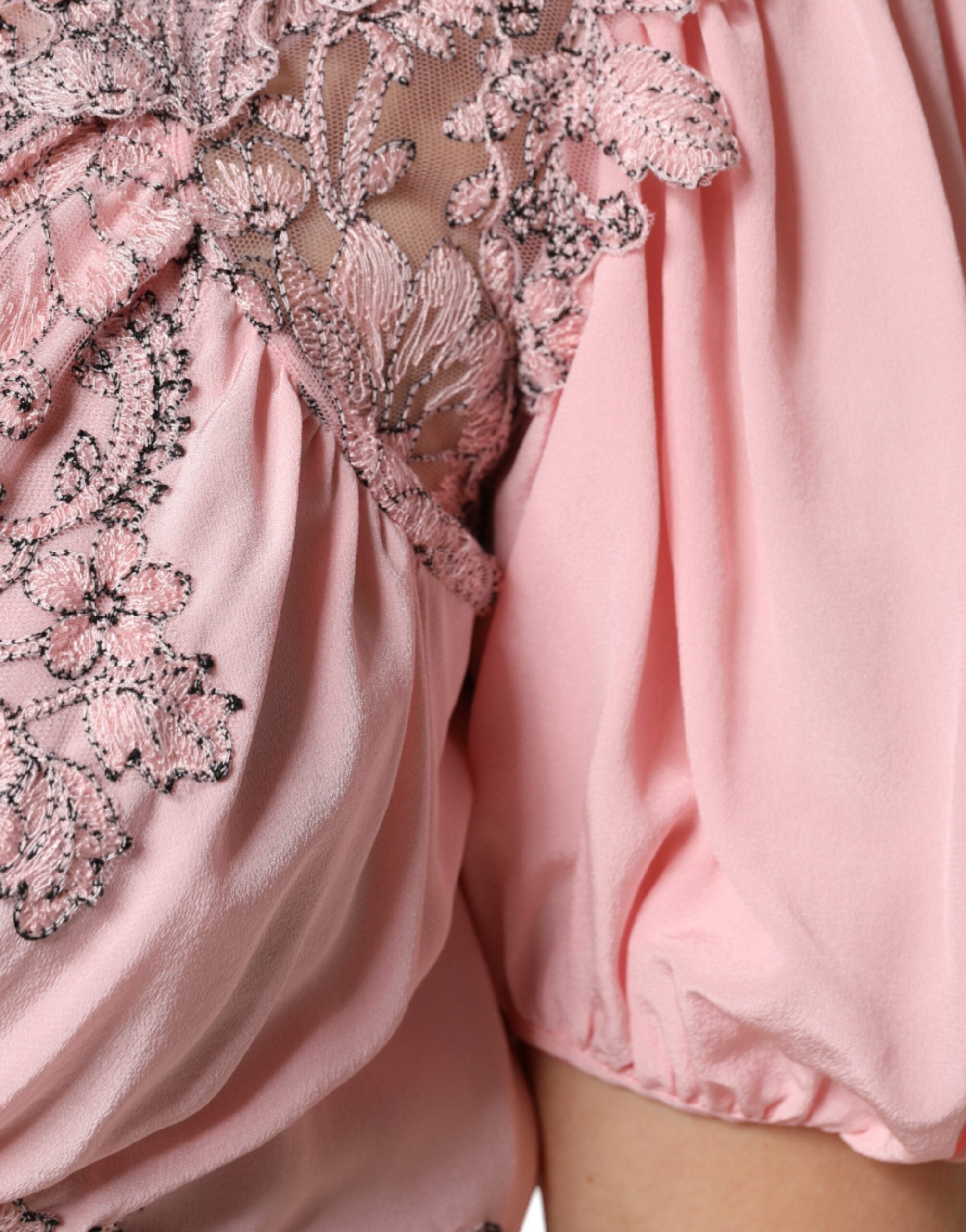 Ermanno Scervino Pink Floral Blonde korte ærmer V-hals midi kjole