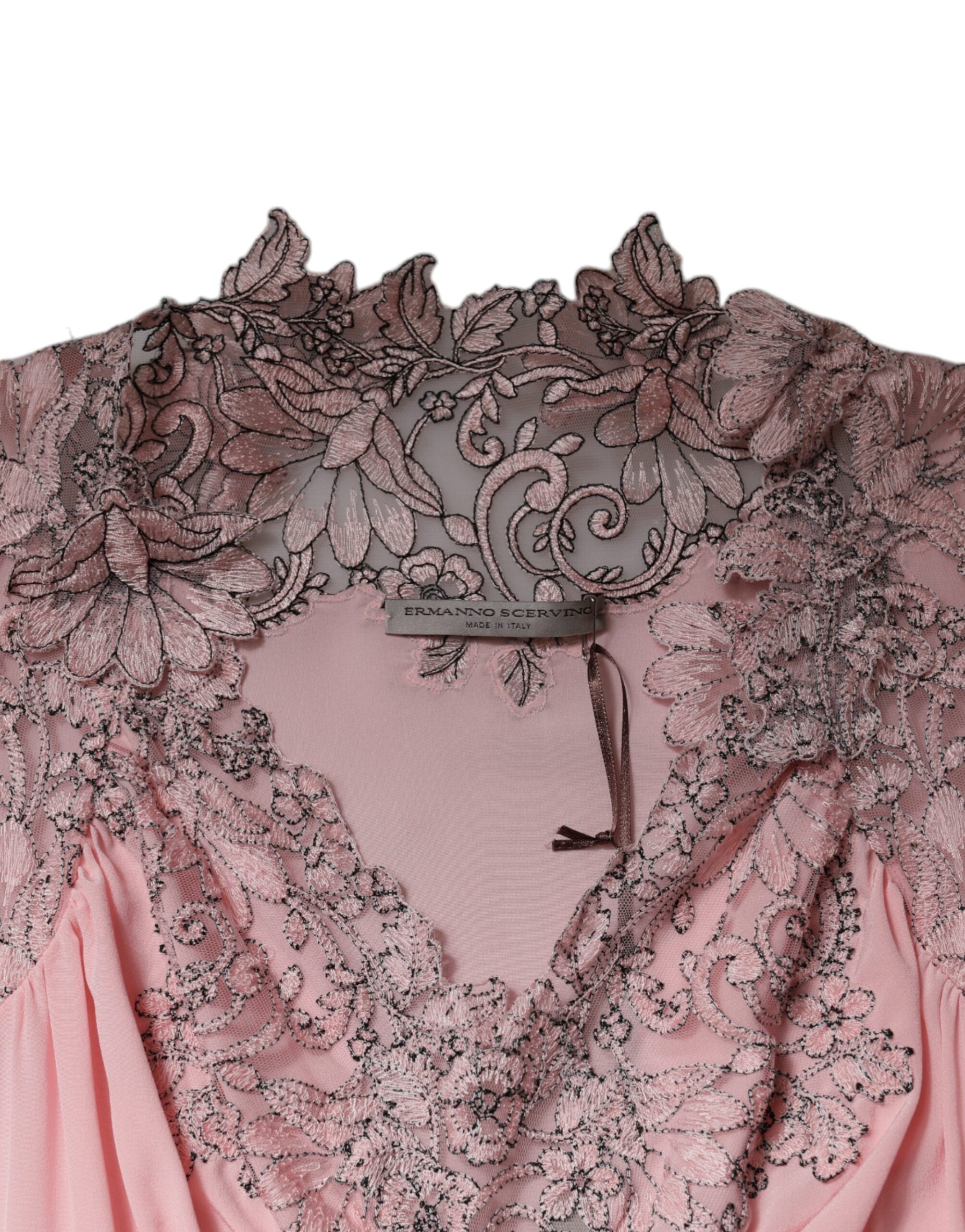 Ermanno Scervino Pink Floral Blonde korte ærmer V-hals midi kjole