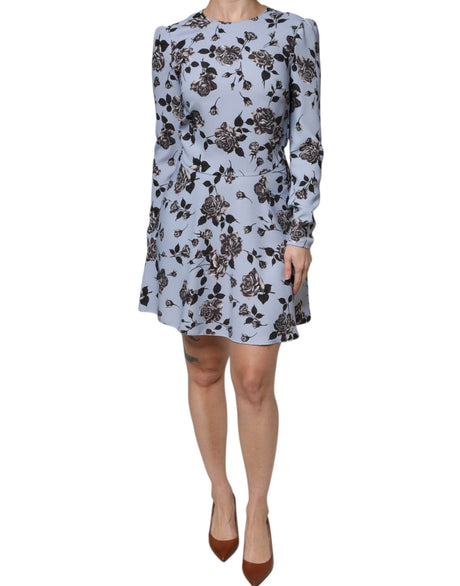 Valentino Light Blue Floral Long Sleeves A-line Mini Dress - Hilstor