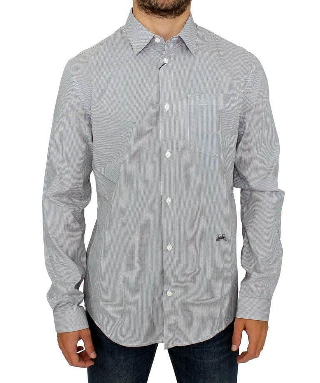GF Ferre Chic Gray Striped Cotton Casual Shirt - Hilstor