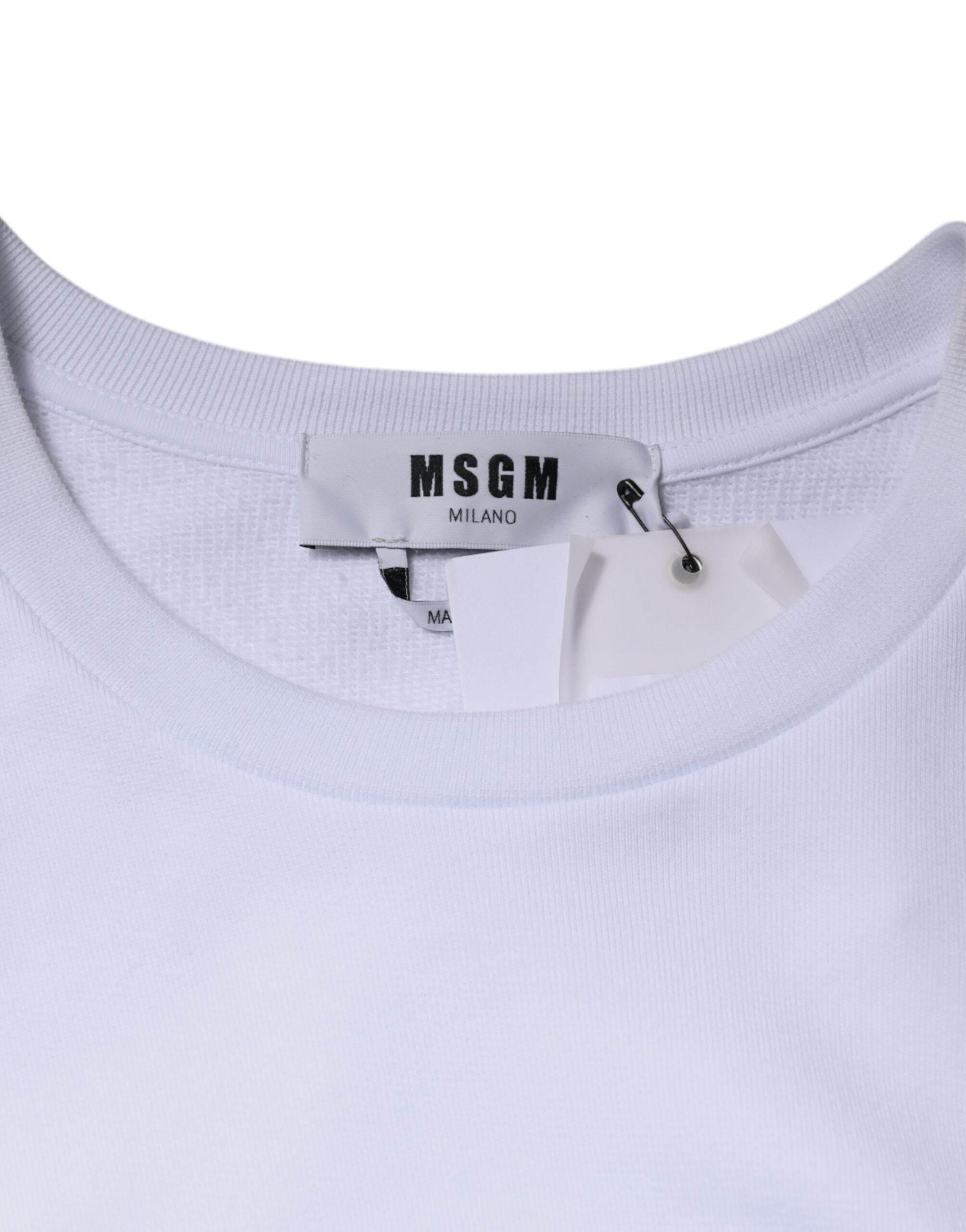MSGM White Cotton Belted Long Sleeves Crew Neck Mini Dress - Hilstor