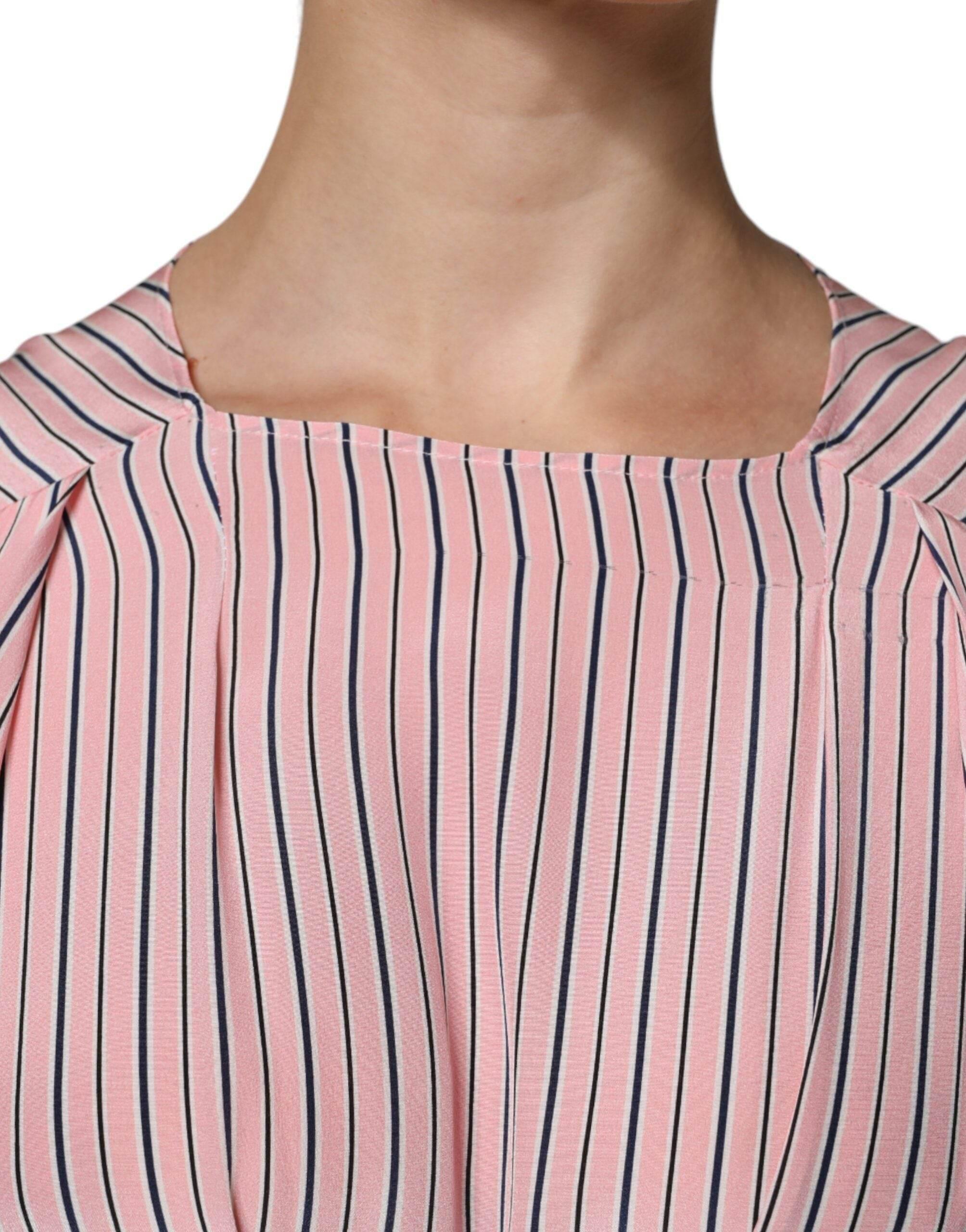 Ermanno Scervino Pink Stripes Silk Long Sleeves Midi Dress - Hilstor