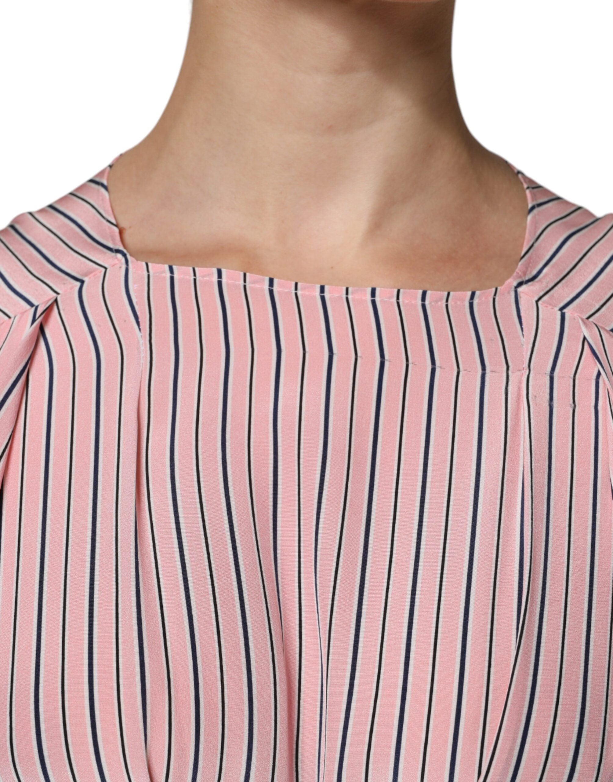 Ermanno Scervino Pink Stripes Silke Langærmede Midi-kjole