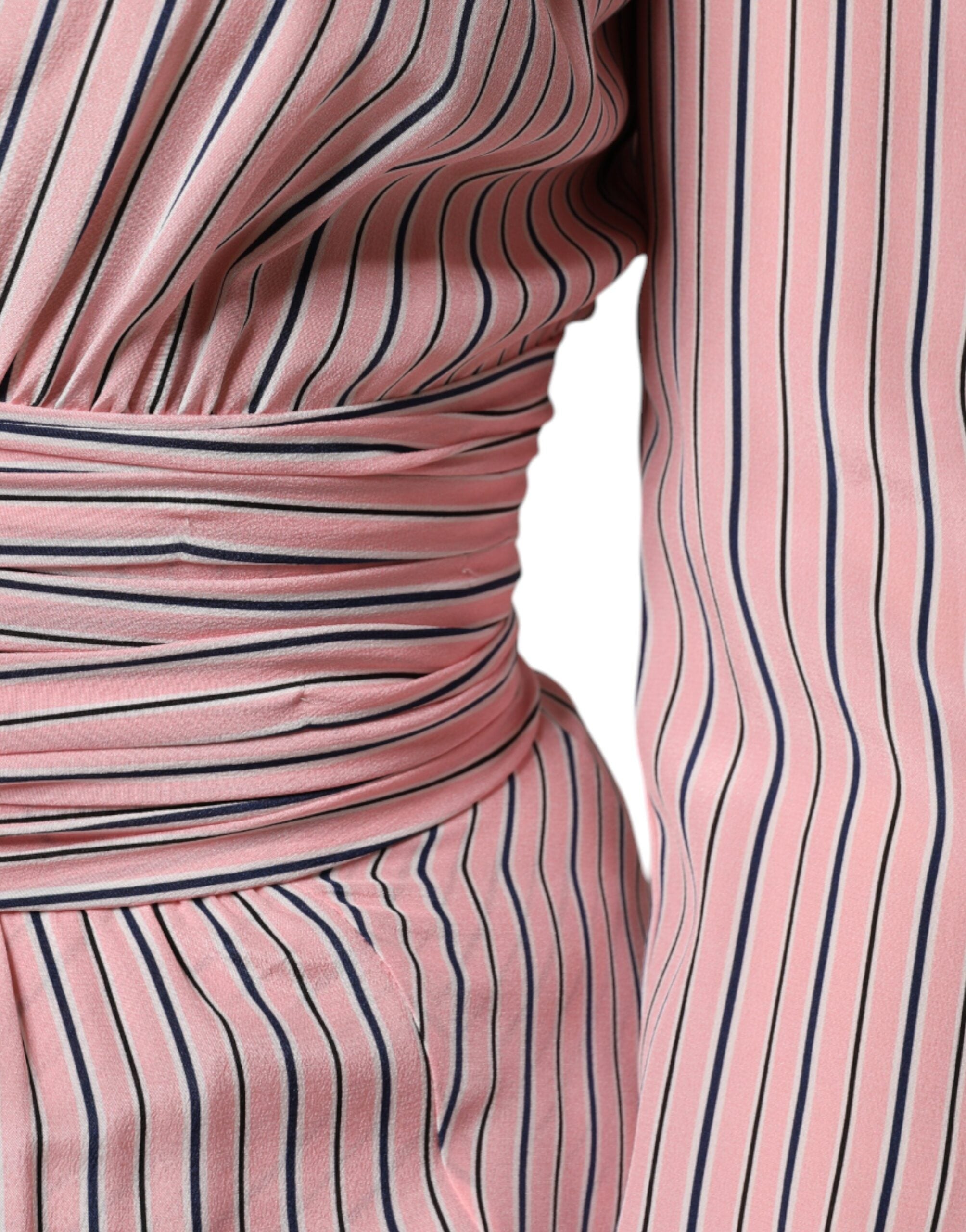 Ermanno Scervino Pink Stripes Silke Langærmede Midi-kjole