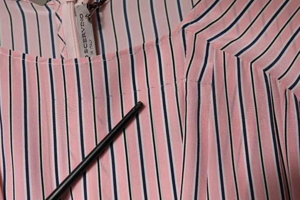 Ermanno Scervino Pink Stripes Silk Long Sleeves Midi Dress - Hilstor
