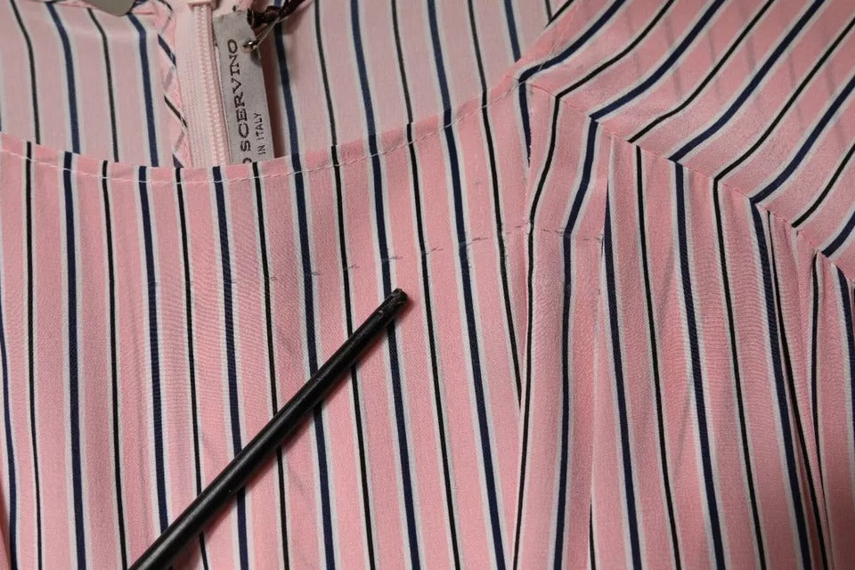 Ermanno Scervino Pink Stripes Silke Langærmede Midi-kjole