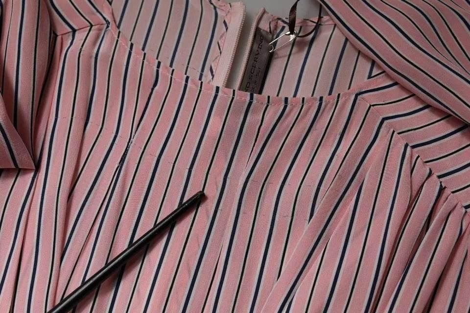 Ermanno Scervino Pink Stripes Silk Long Sleeves Midi Dress - Hilstor