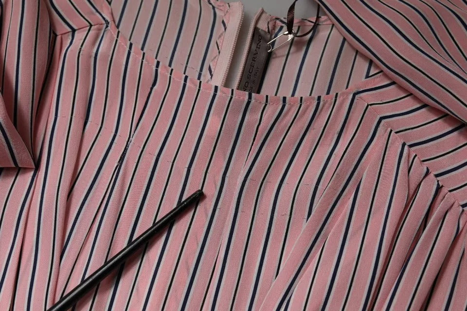 Ermanno Scervino Pink Stripes Silke Langærmede Midi-kjole