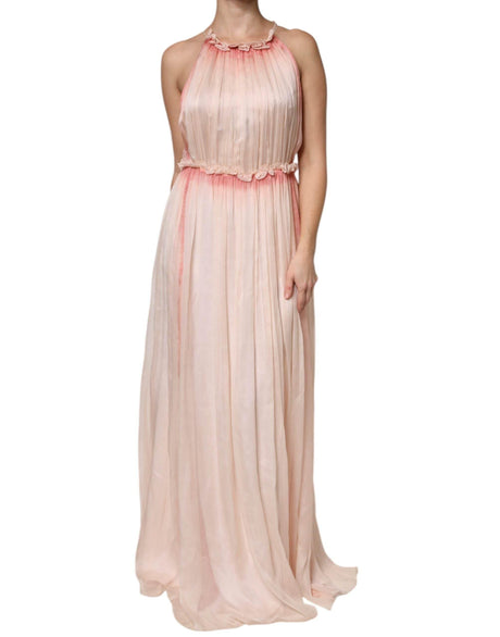 Alberta Ferretti Pink Sleeveless Pleated A-line Maxi Dress - Hilstor