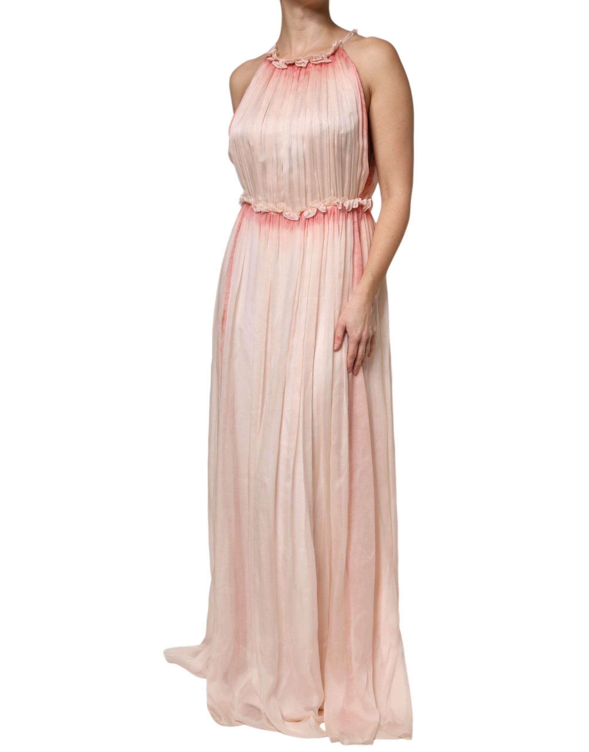 Alberta Ferretti Pink Sleeveless Pleated A-line Maxi Dress - Hilstor