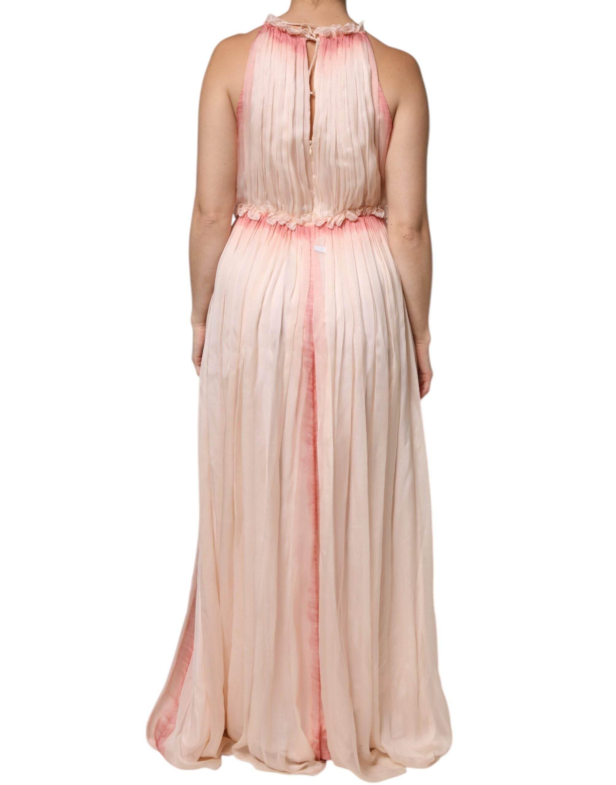 Alberta Ferretti Pink Sleeveless Pleated A-line Maxi Dress - Hilstor