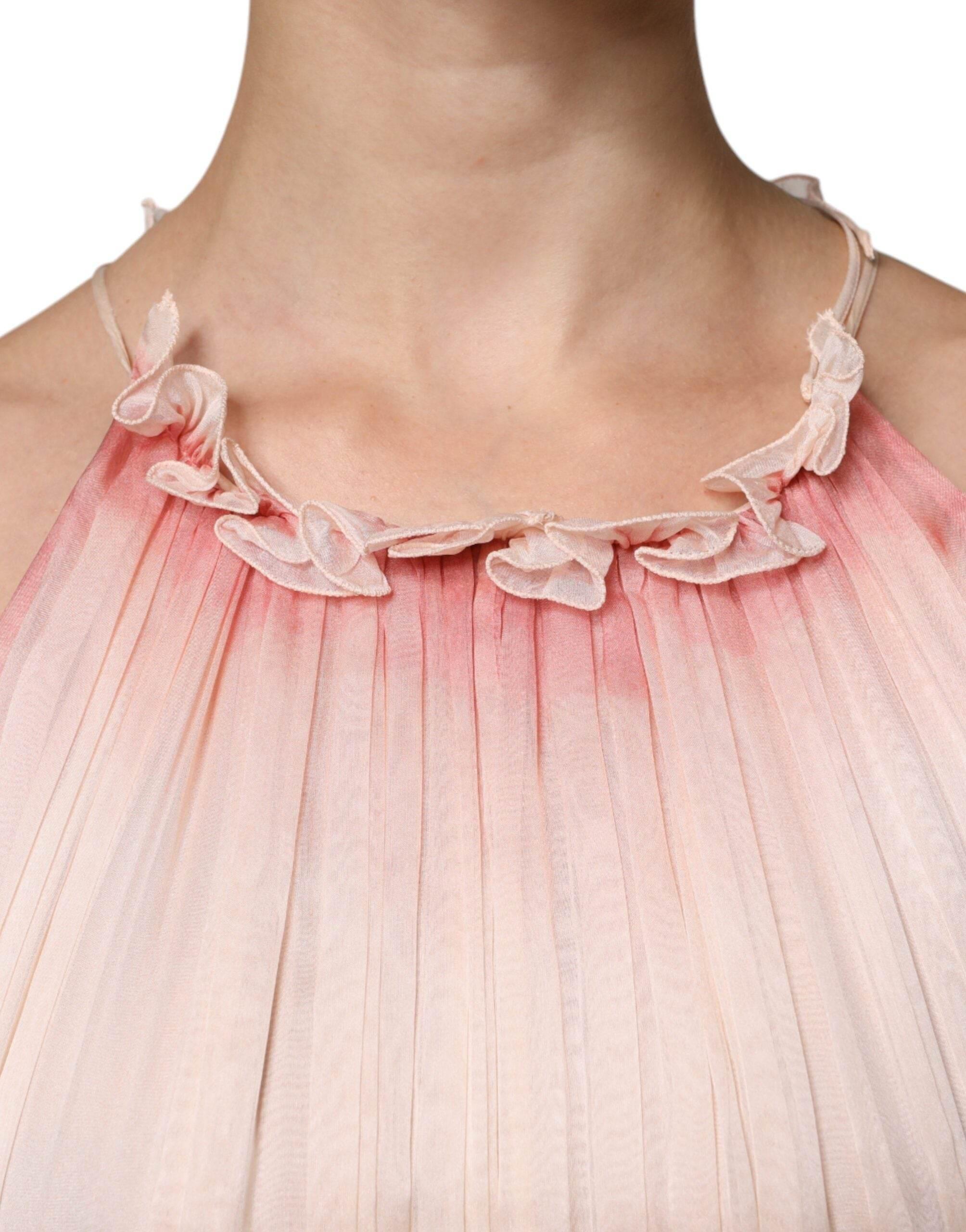 Alberta Ferretti Pink Sleeveless Pleated A-line Maxi Dress - Hilstor