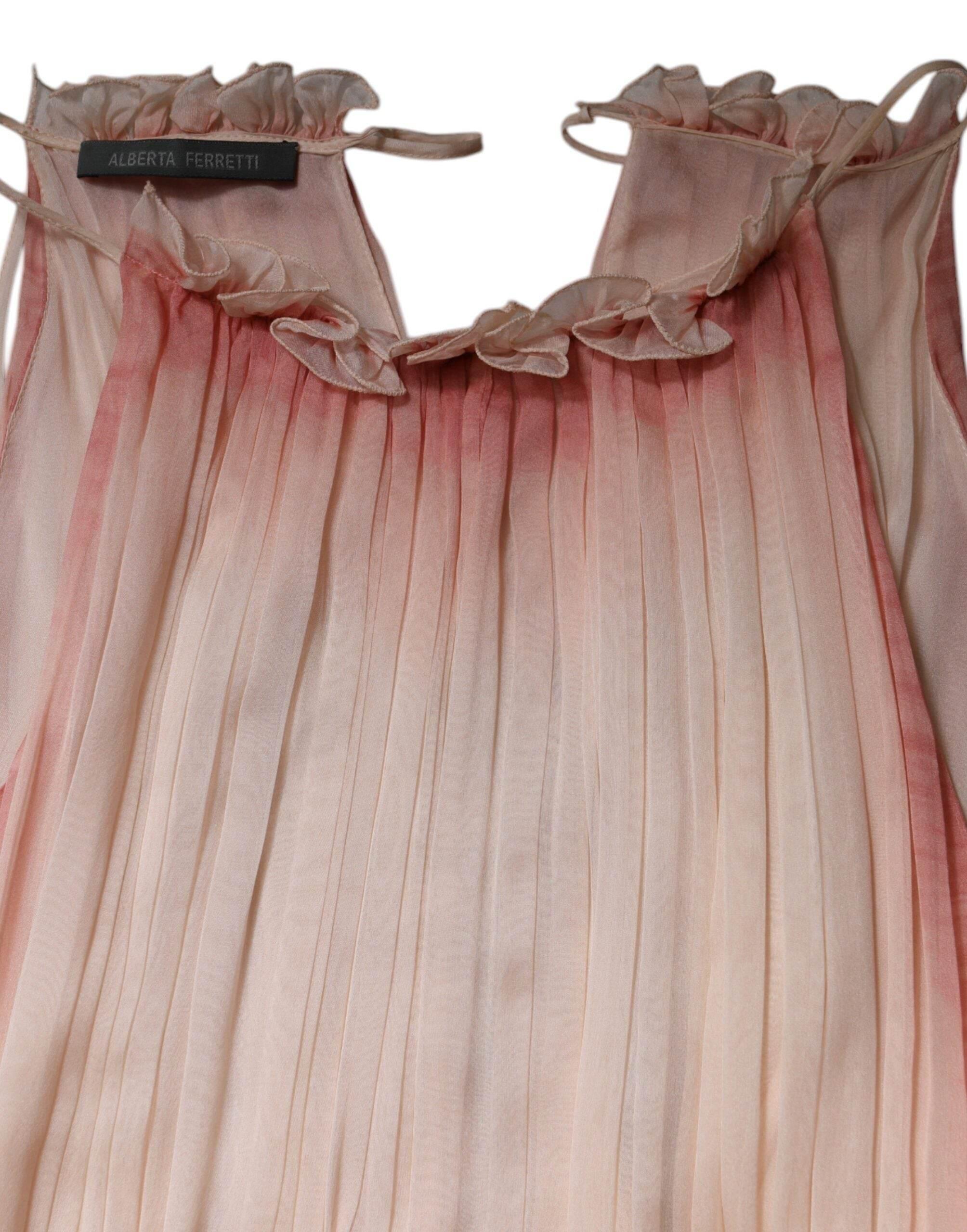 Alberta Ferretti Pink Sleeveless Pleated A-line Maxi Dress - Hilstor