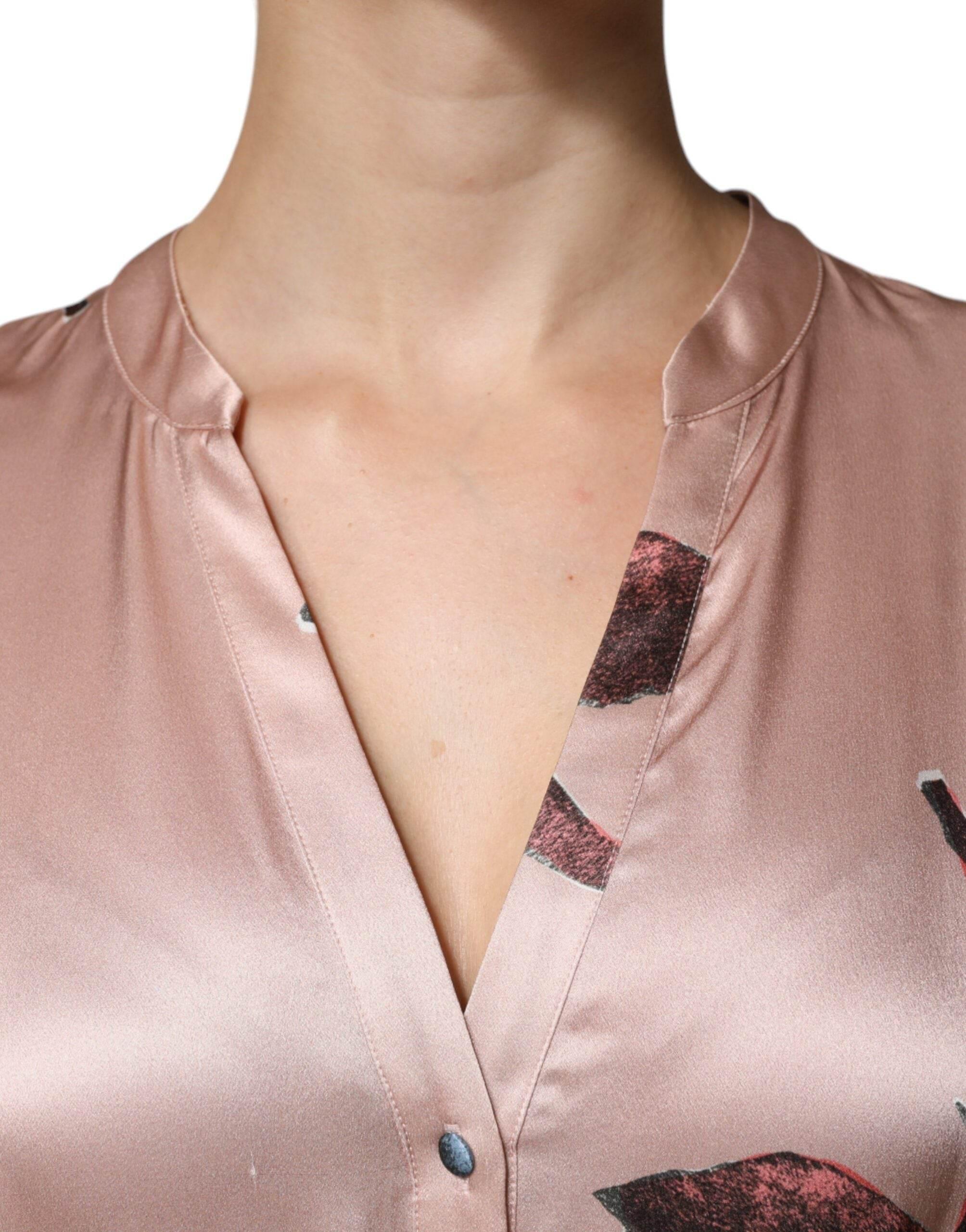 L'Autre Chose Pink Satin Floral Long Sleeves A-line Midi Dress - Hilstor