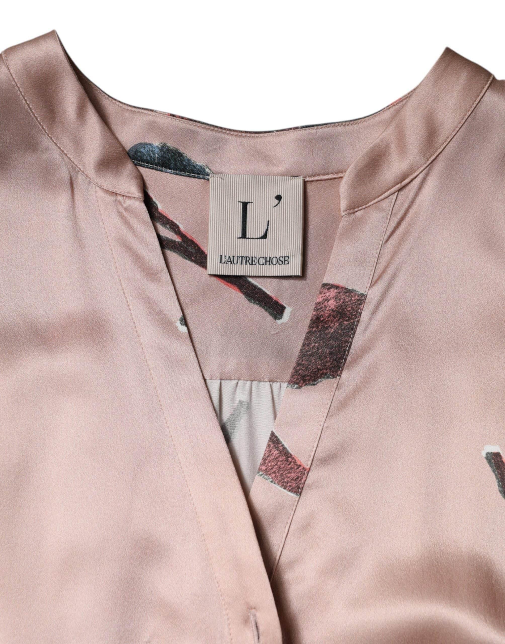 L'Autre Chose Pink Satin Floral Long Sleeves A-line Midi Dress - Hilstor