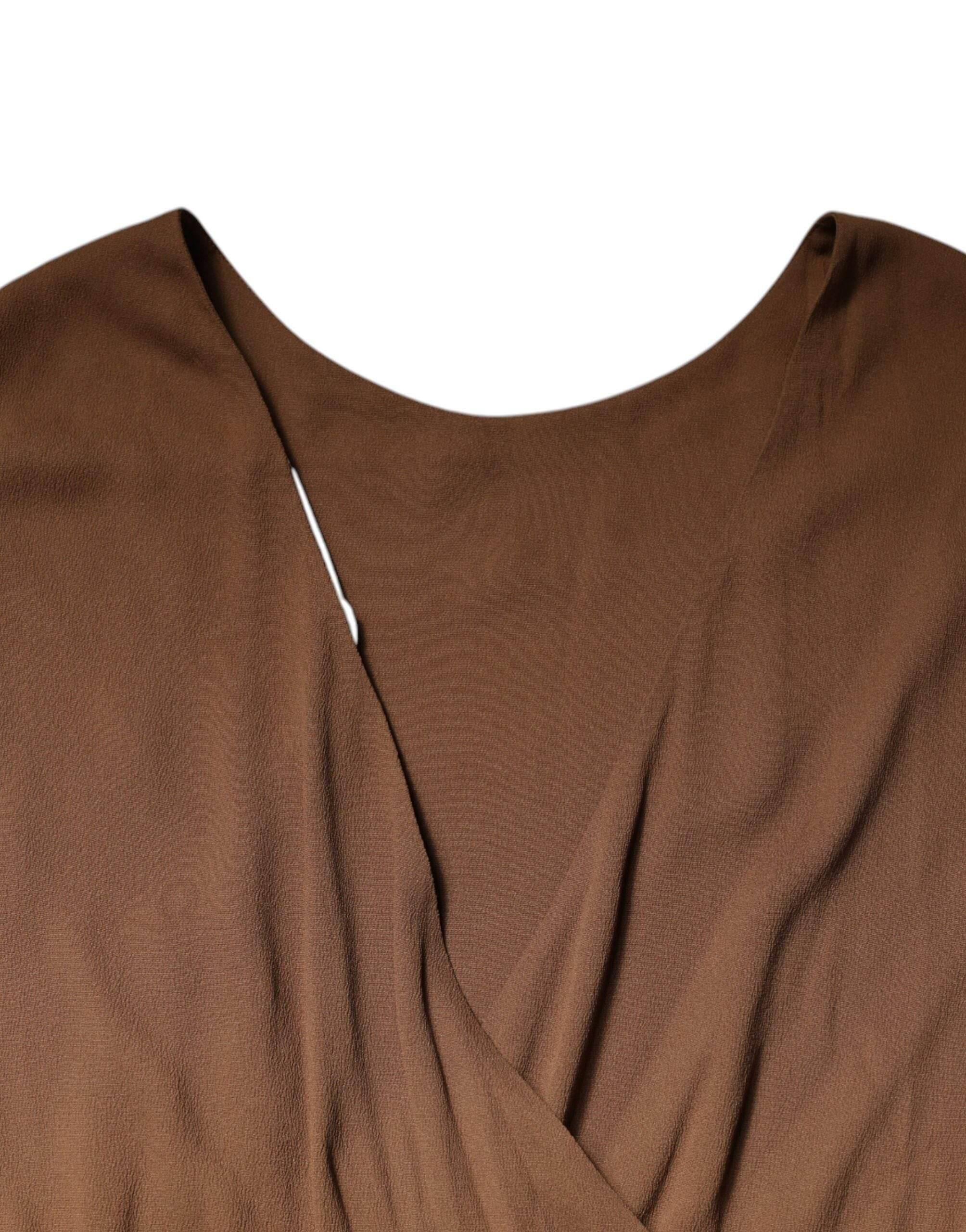 Fabiana Filippi Brown Sleeveless Deep V-neck A-line Long Maxi Dress - Hilstor