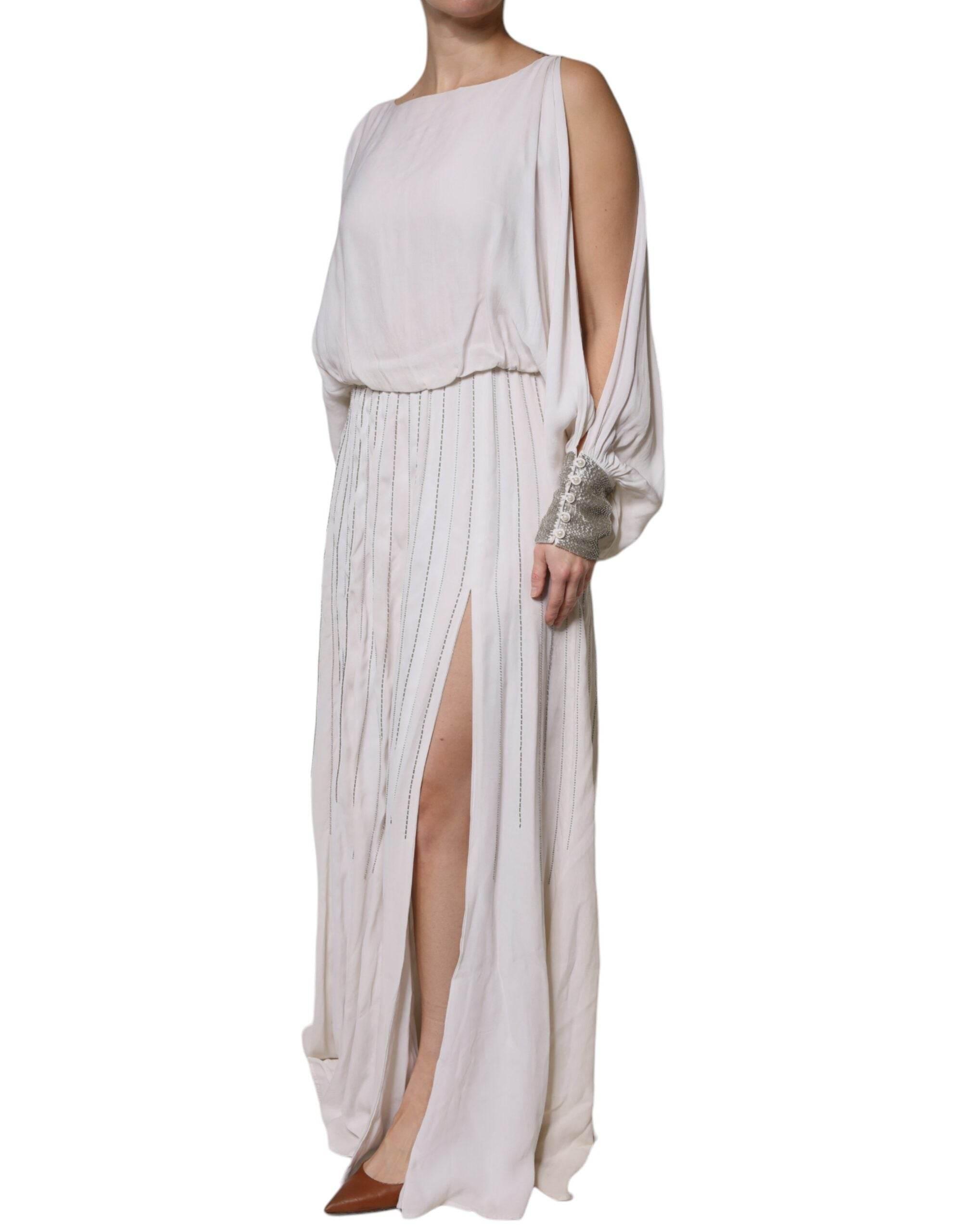 Christian Pellizzari Off White Embellished Long Maxi Dress - Hilstor