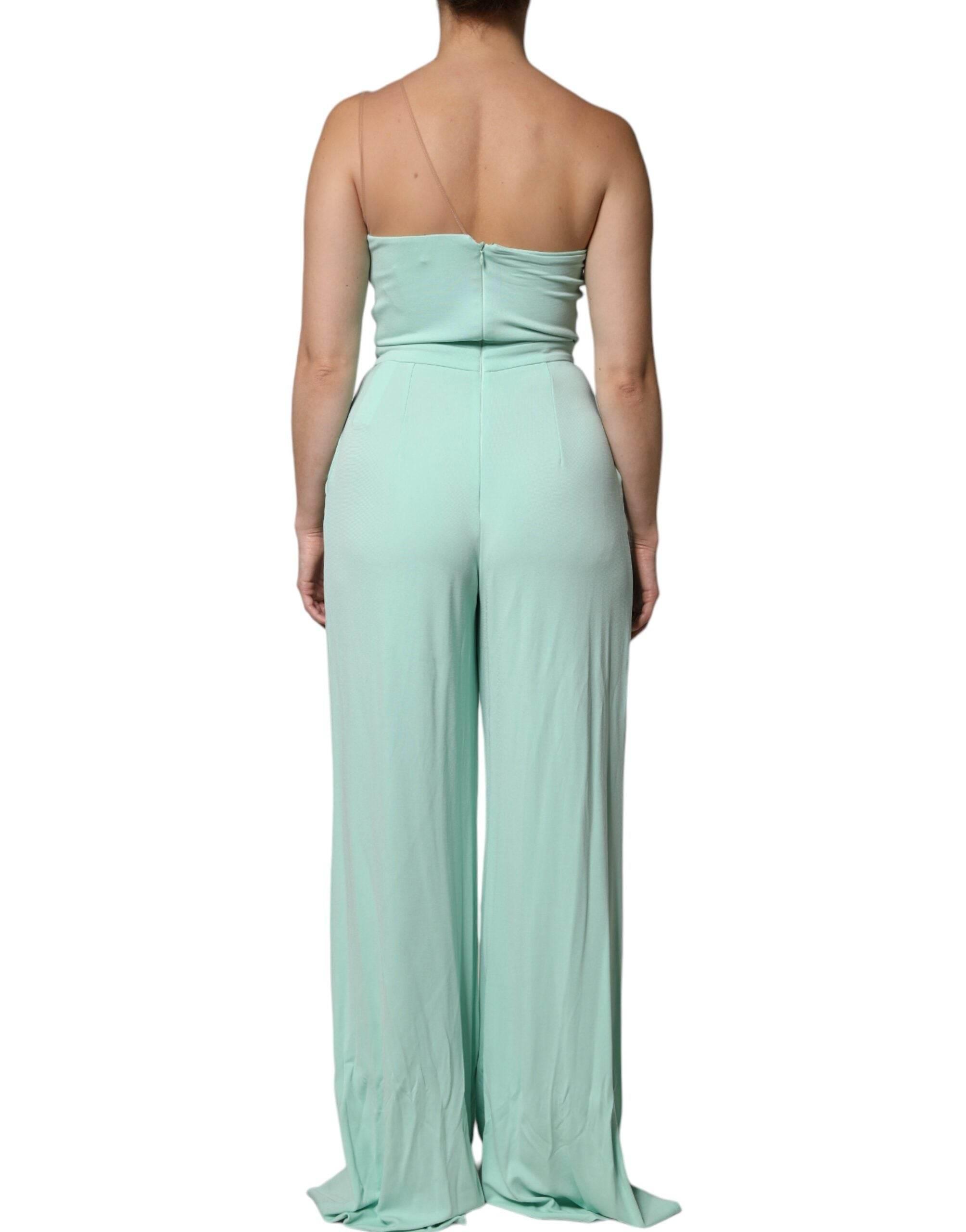 Elisabetta Franchi Mint Green One Shoulder Long Jumpsuit Dress - Hilstor