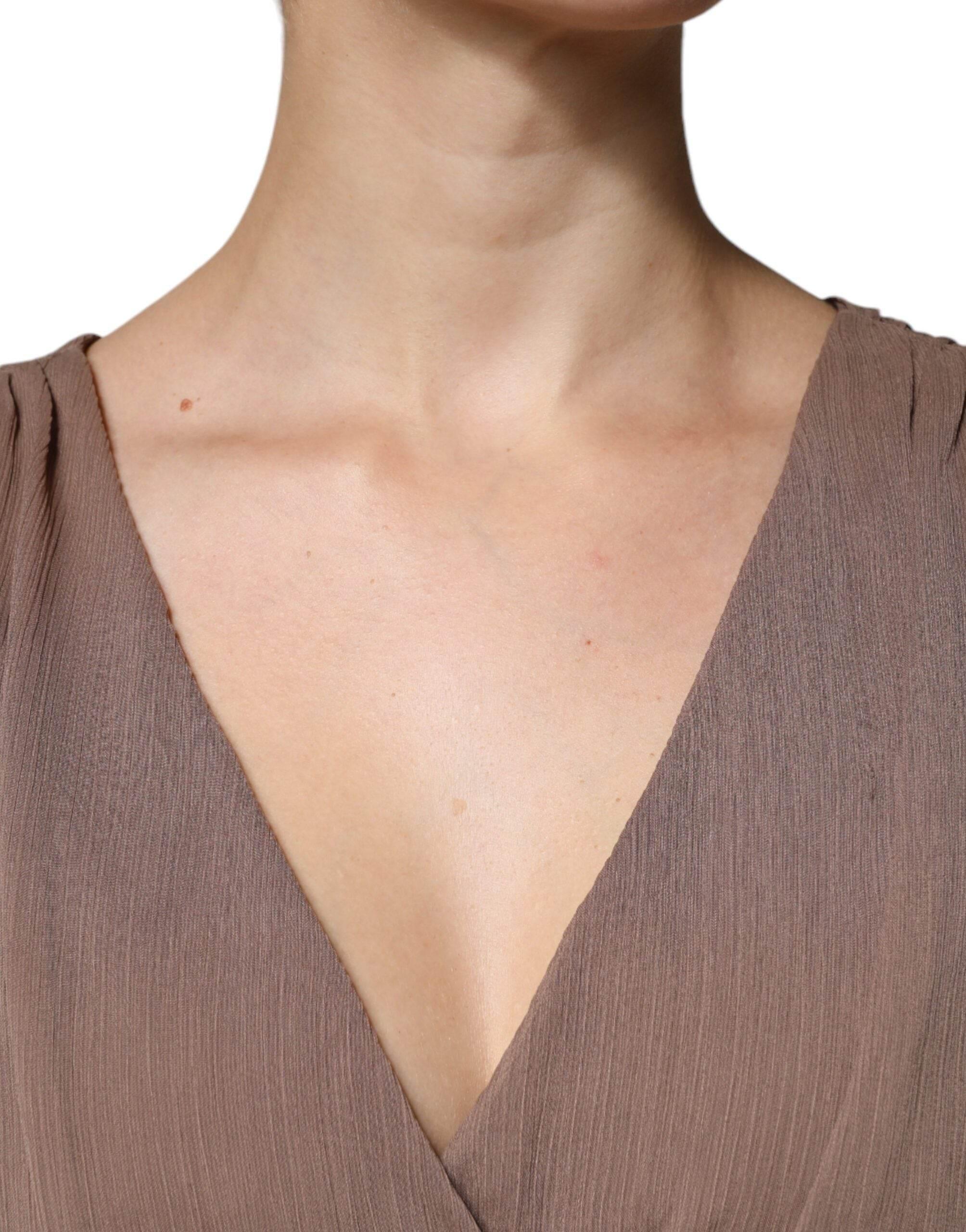 Peserico Brown Sleeveless Deep V-neck A-line Long Maxi Dress - Hilstor