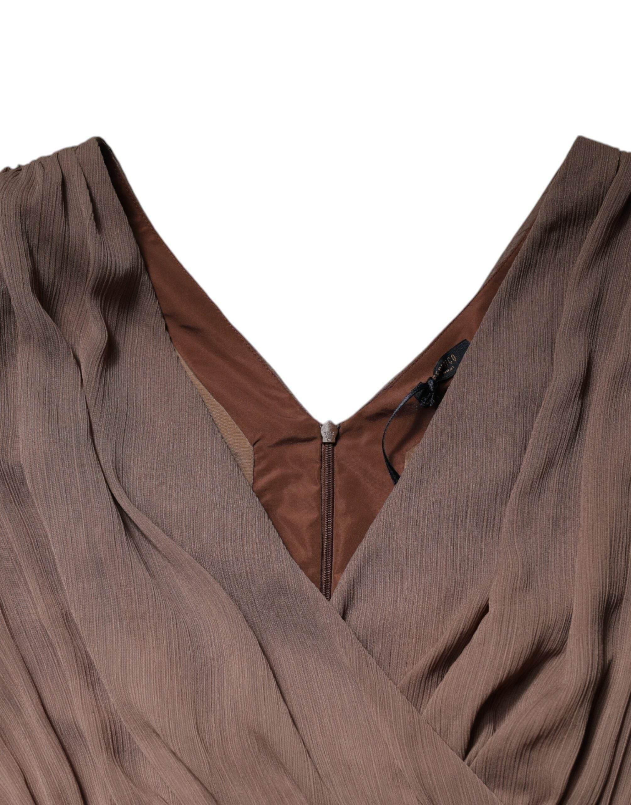 Peserico Brown Sleeveless Deep V-neck A-line Long Maxi Dress - Hilstor