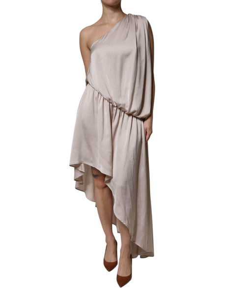 Christian Pellizzari Beige One Shoulder Asymmetric Drape Dress - Hilstor