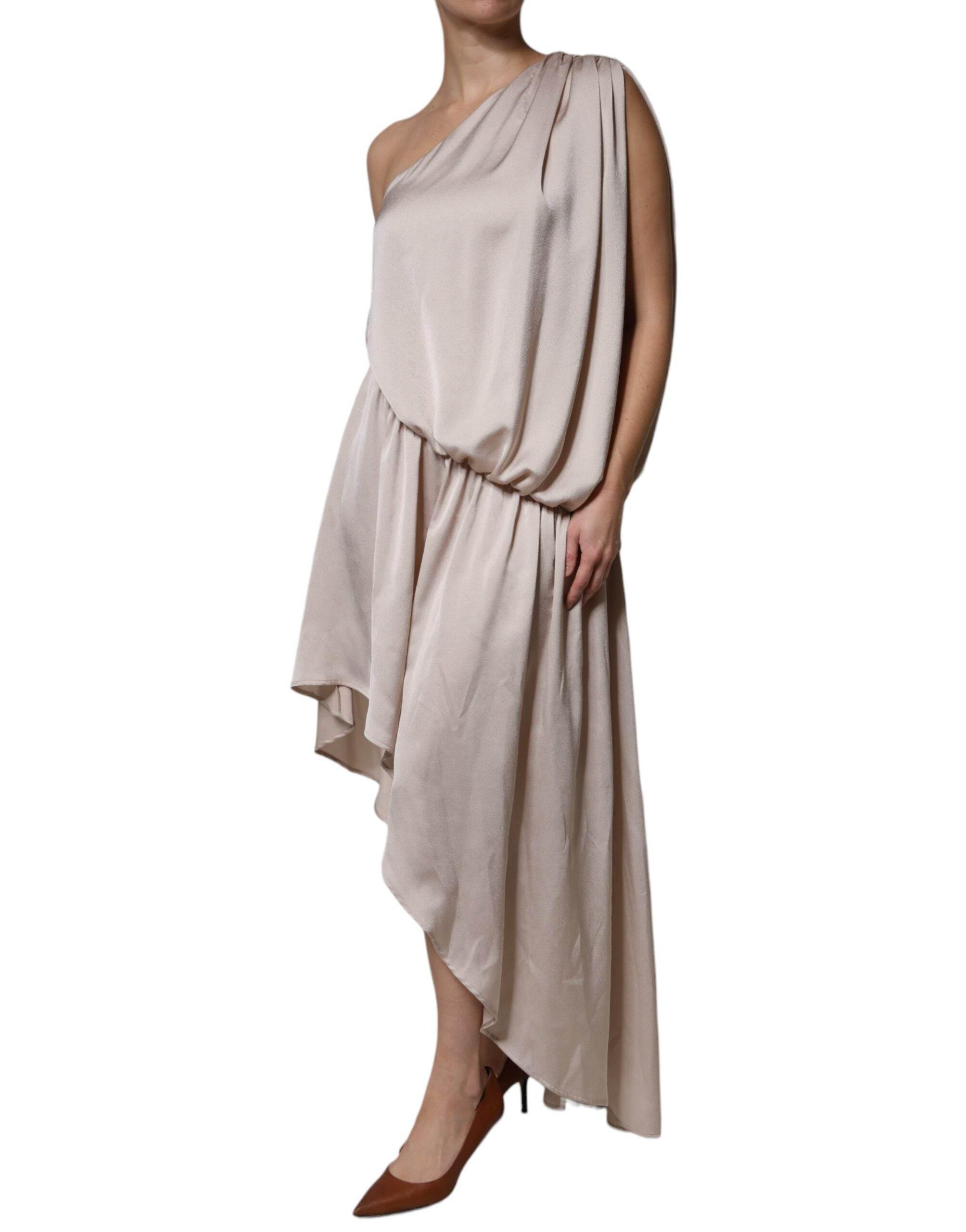 Christian Pellizzari Beige One Shoulder Asymmetric Drape Dress - Hilstor