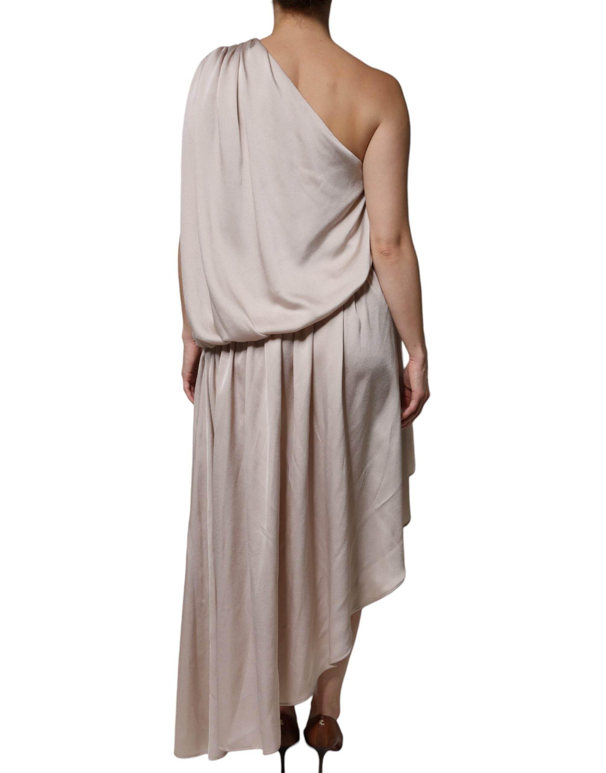 Christian Pellizzari Beige One Shoulder Asymmetric Drape Dress - Hilstor