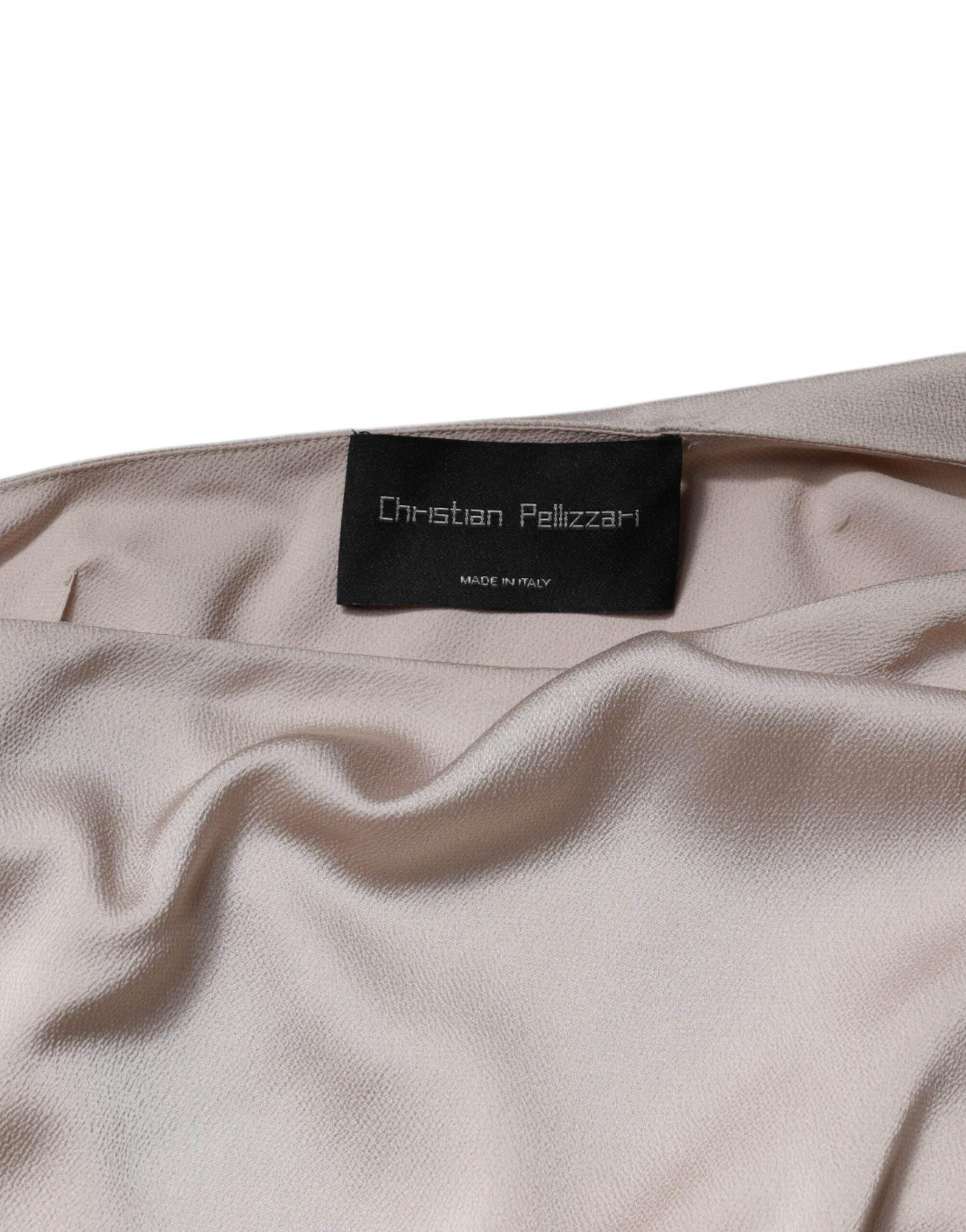 Christian Pellizzari Beige One Shoulder Asymmetric Drape Dress - Hilstor