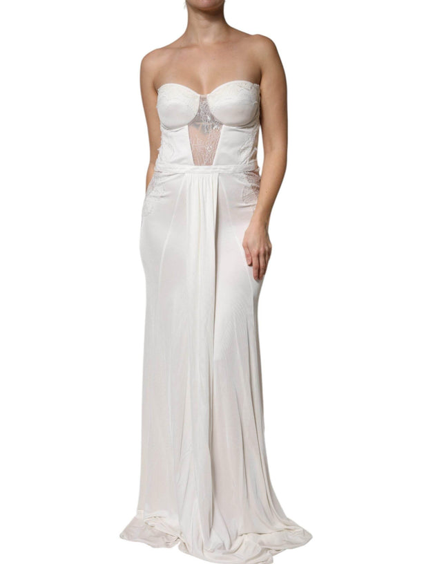 Elisabetta Franchi White Strapless Bustier Mermaid Gown Dress - Hilstor