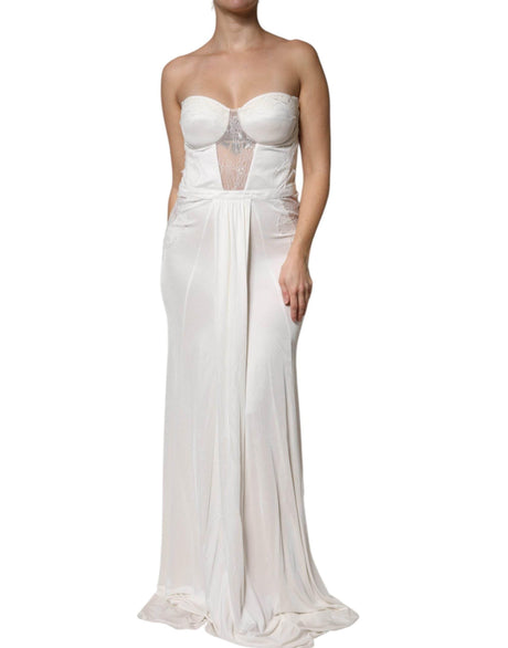Elisabetta Franchi White Strapless Bustier Mermaid Gown Dress - Hilstor
