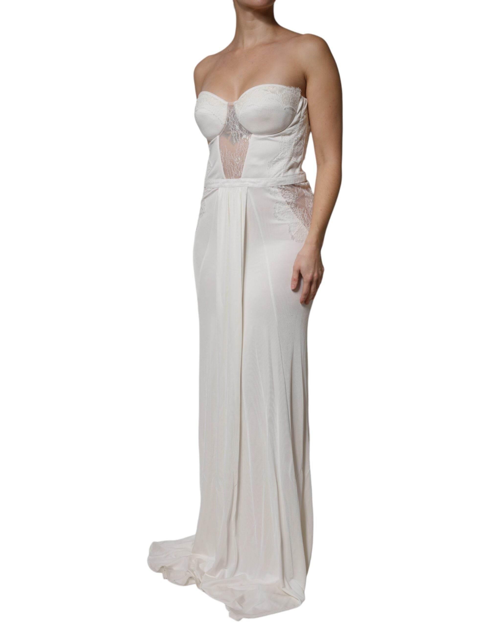 Elisabetta Franchi White Strapless Bustier Mermaid Gown Dress - Hilstor