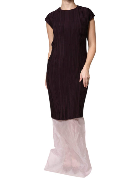 Barbara Casasola Brown Silk Short Sleeves Sheath Maxi Dress - Hilstor