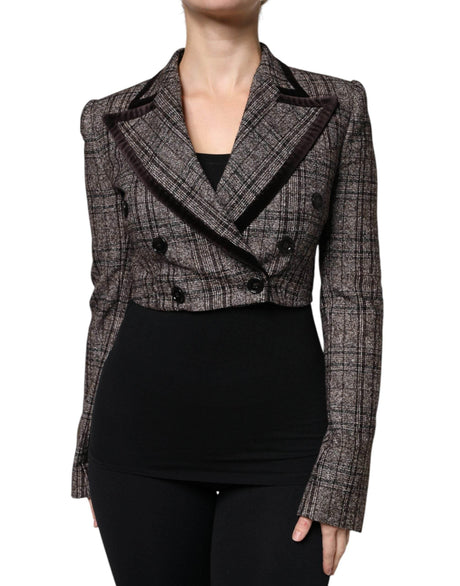 Dolce & Gabbana Brown Plaid Long Sleeve Cropped Coat Jacket - Hilstor