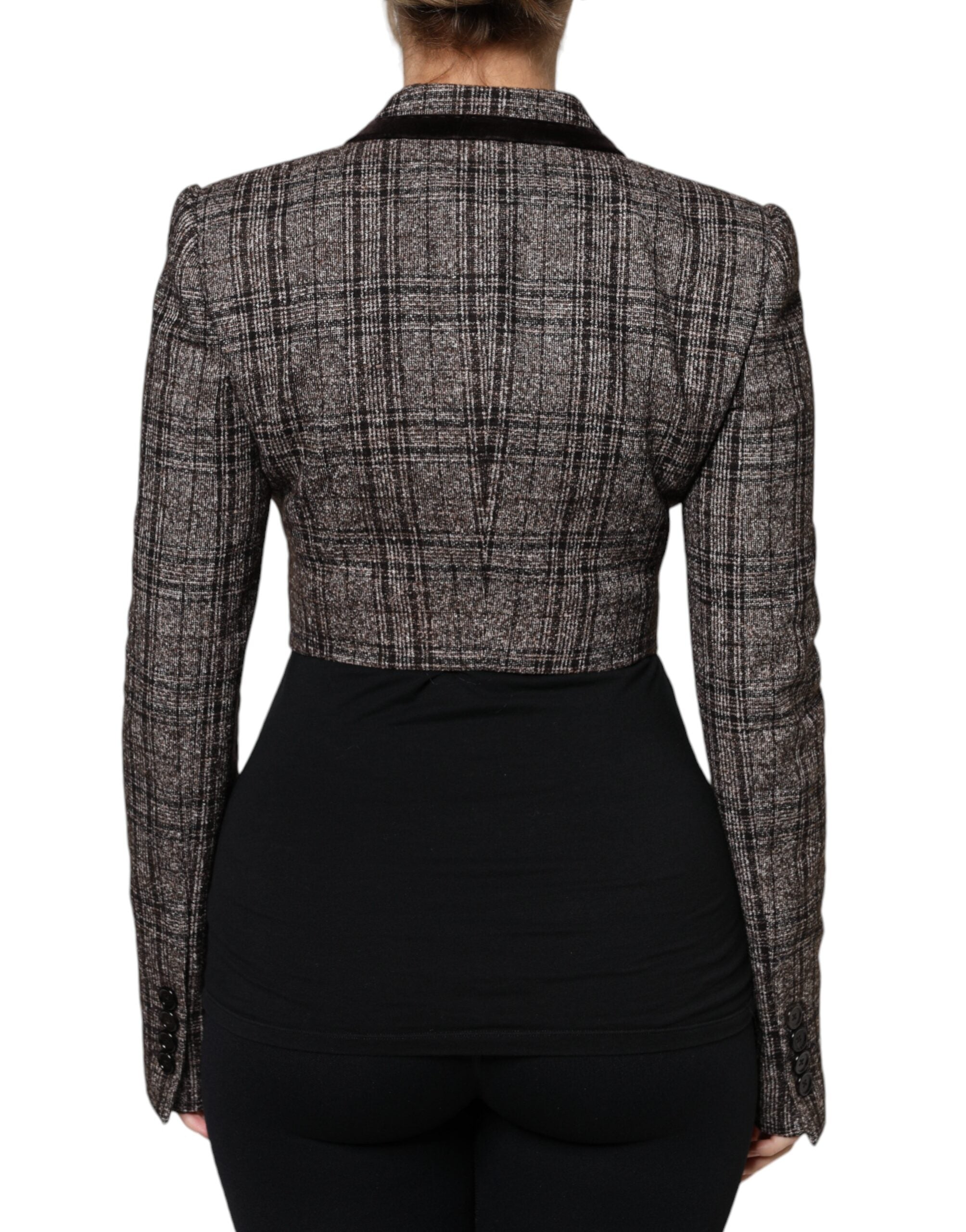 Dolce &amp; Gabbana brun plaid langærmet cropped frakkejakke
