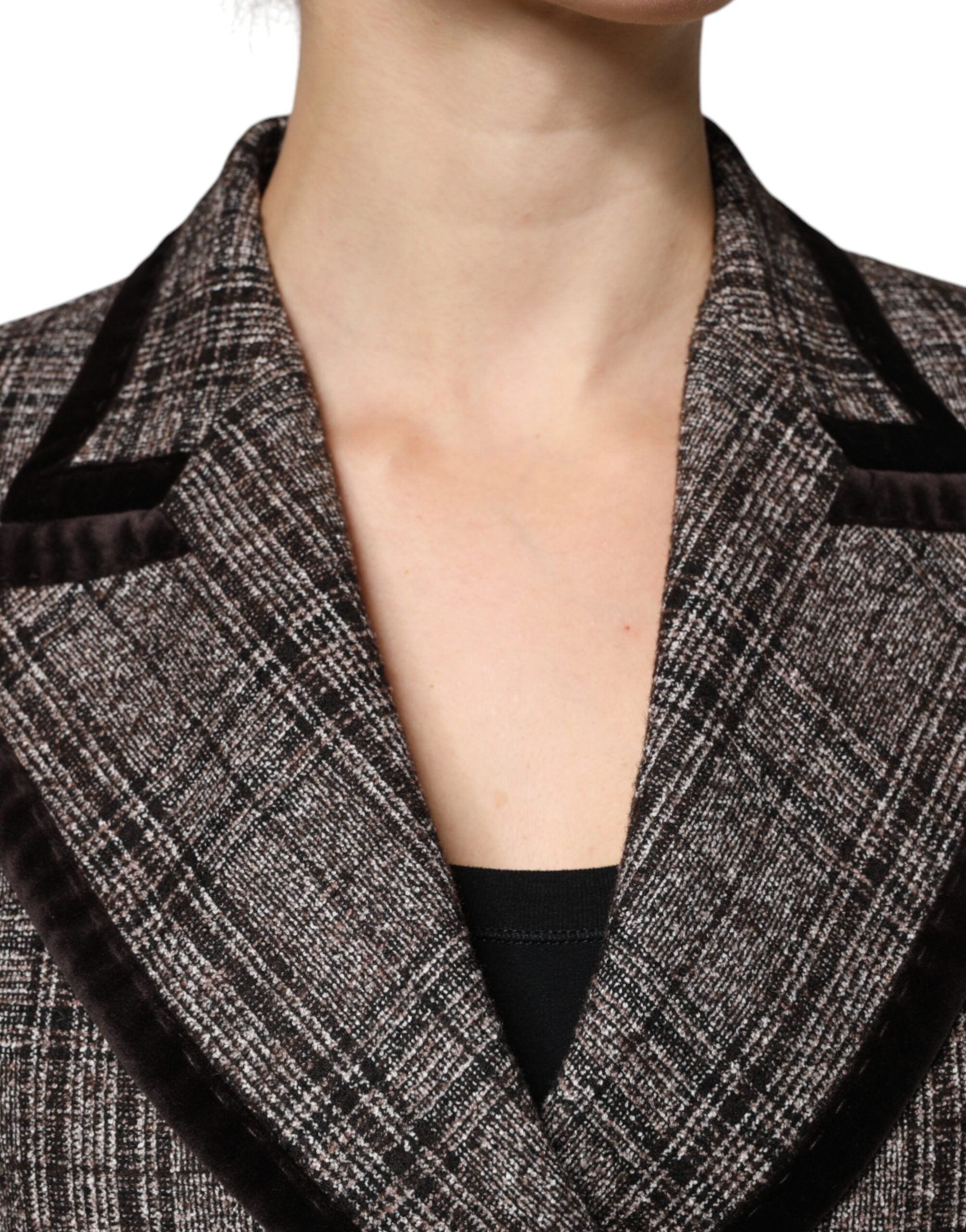 Dolce &amp; Gabbana brun plaid langærmet cropped frakkejakke