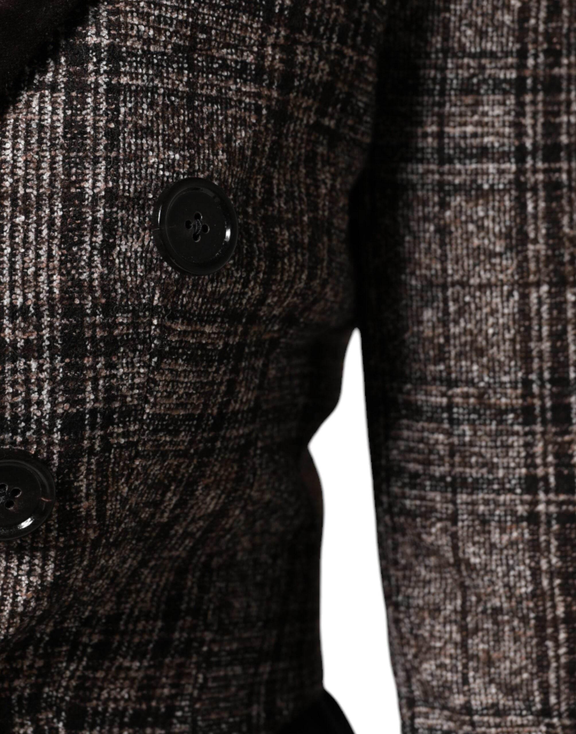 Dolce & Gabbana Brown Plaid Long Sleeve Cropped Coat Jacket - Hilstor