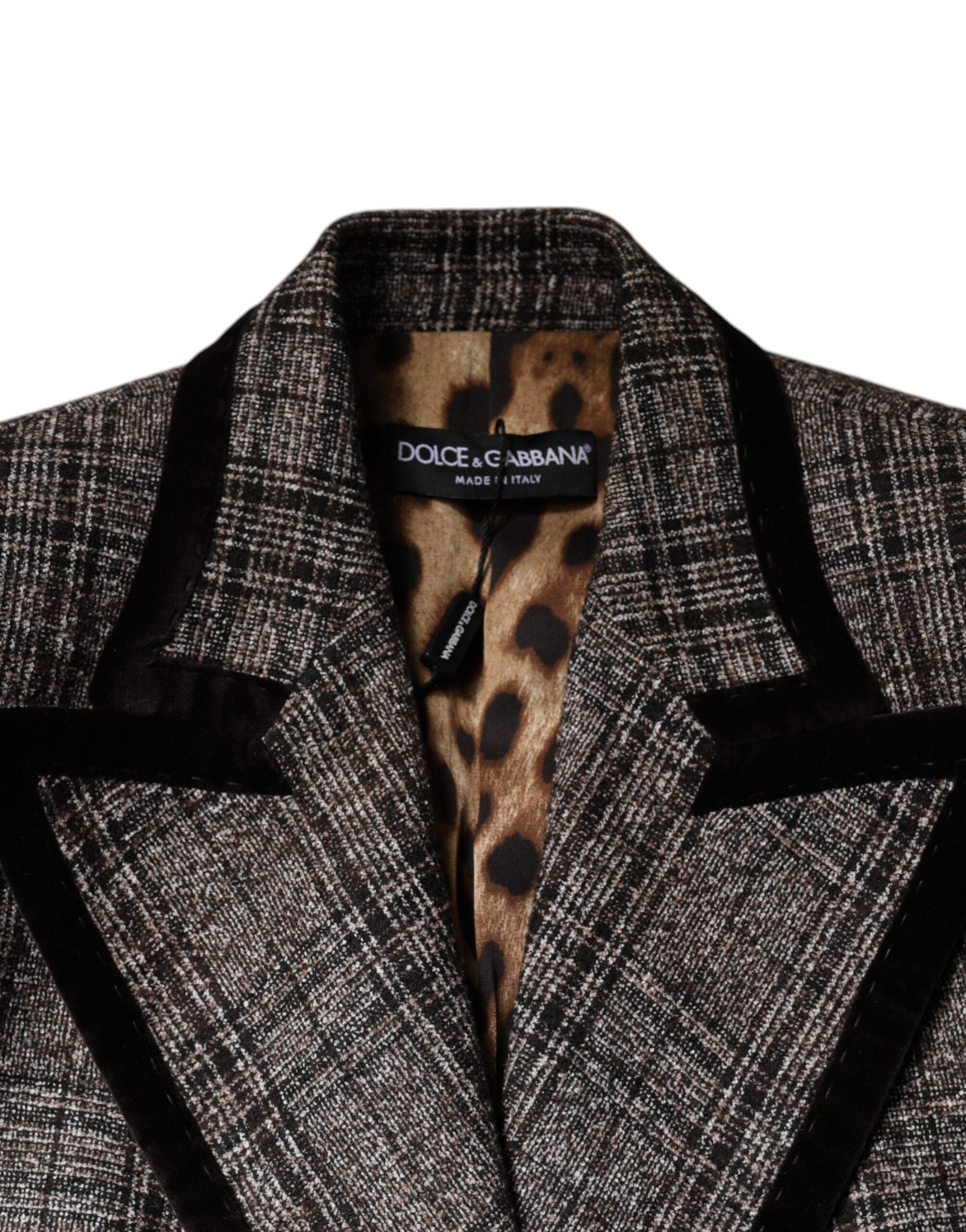 Dolce &amp; Gabbana brun plaid langærmet cropped frakkejakke