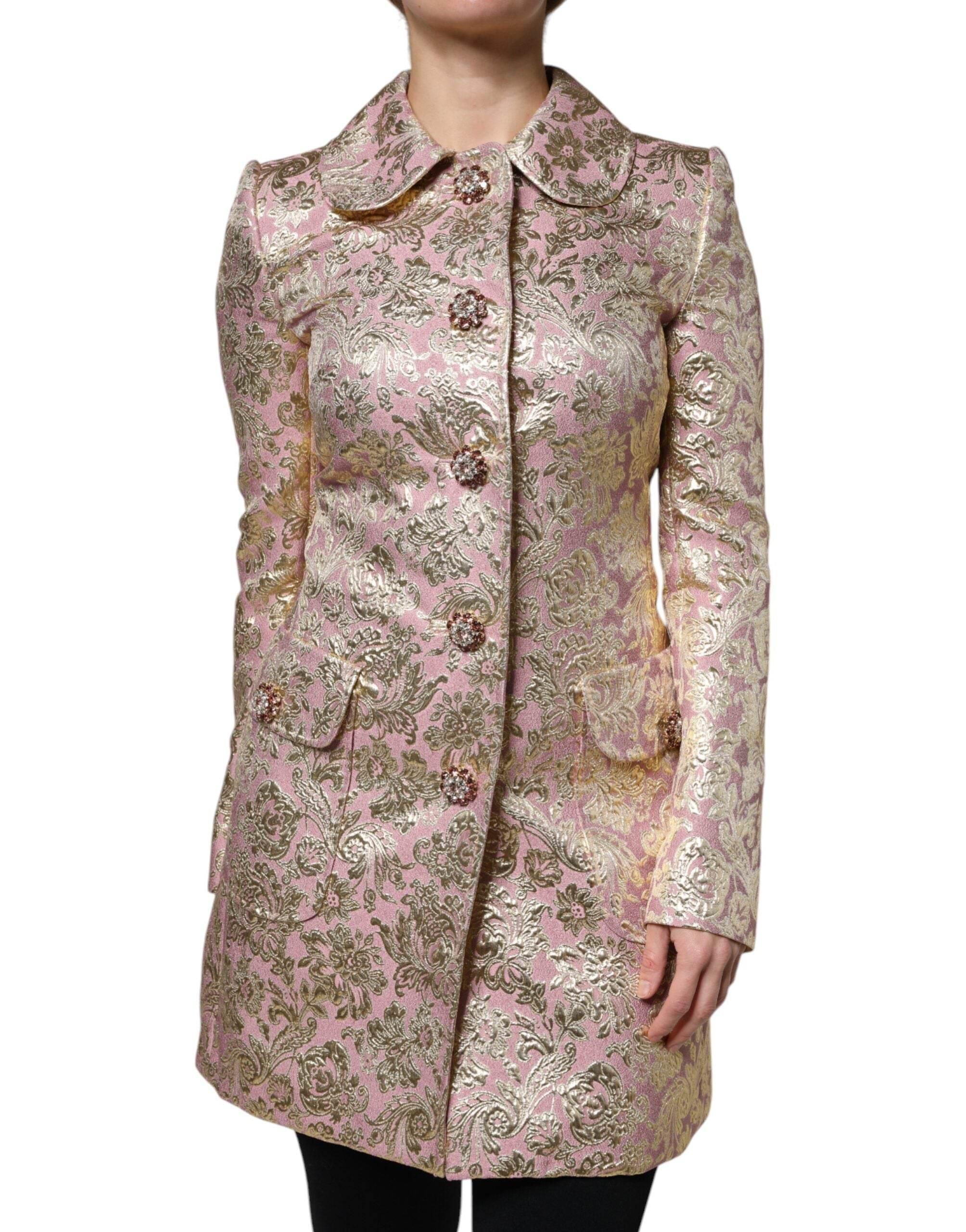 Dolce & Gabbana Metallic Pink Gold Jacquard Jewel Button Coat Jacket - Hilstor