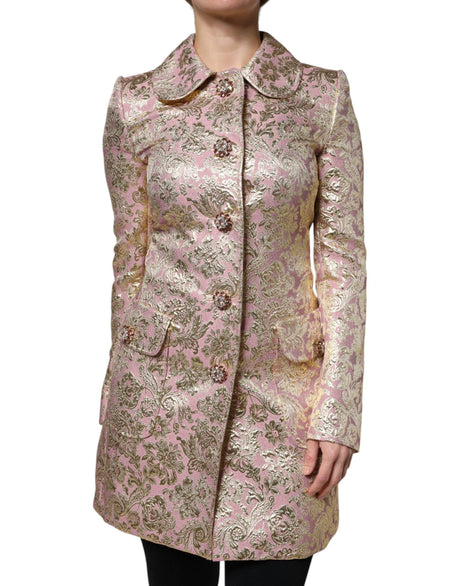 Dolce & Gabbana Metallic Pink Gold Jacquard Jewel Button Coat Jacket - Hilstor
