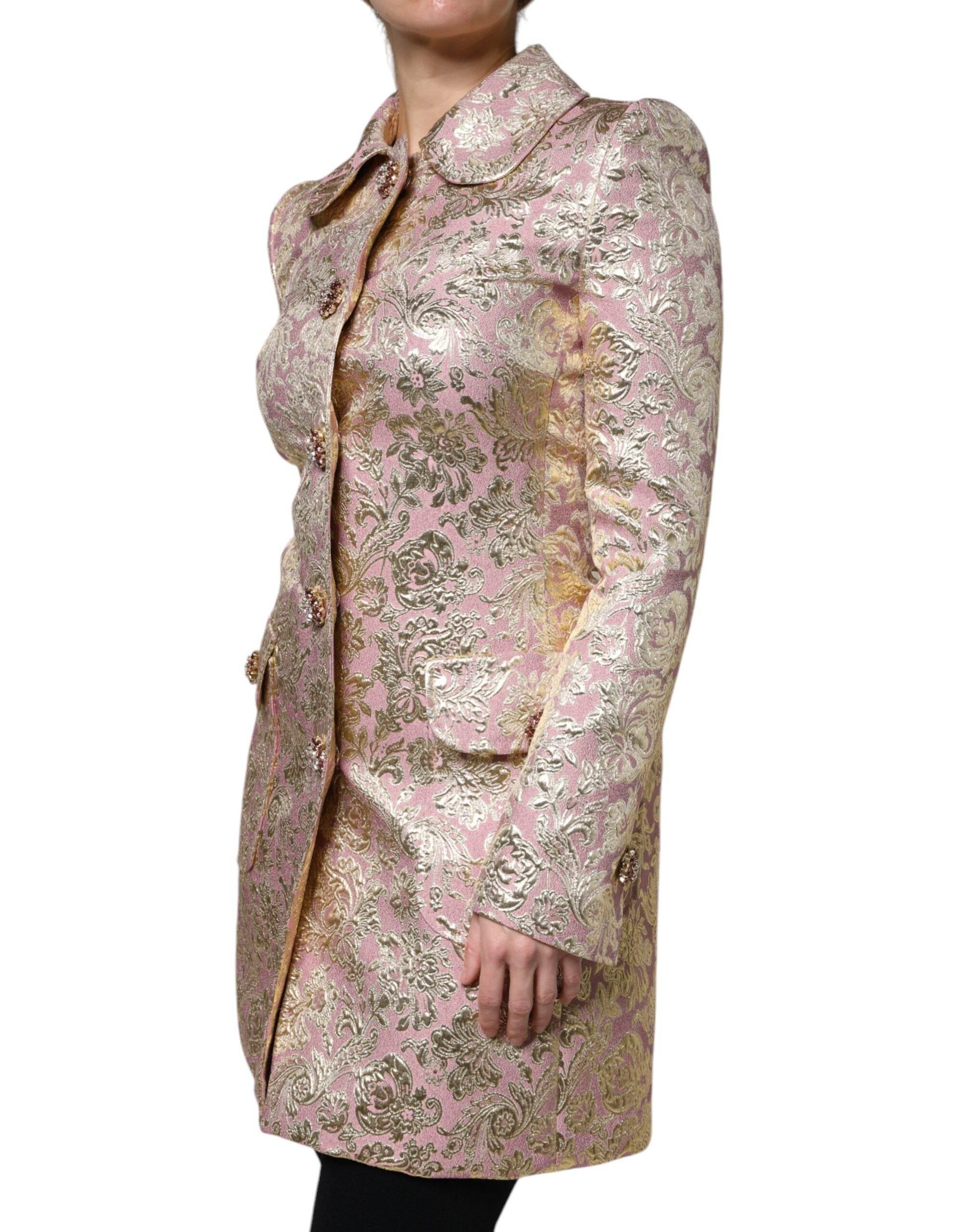 Dolce & Gabbana Metallic Pink Gold Jacquard Jewel Button Coat Jacket - Hilstor