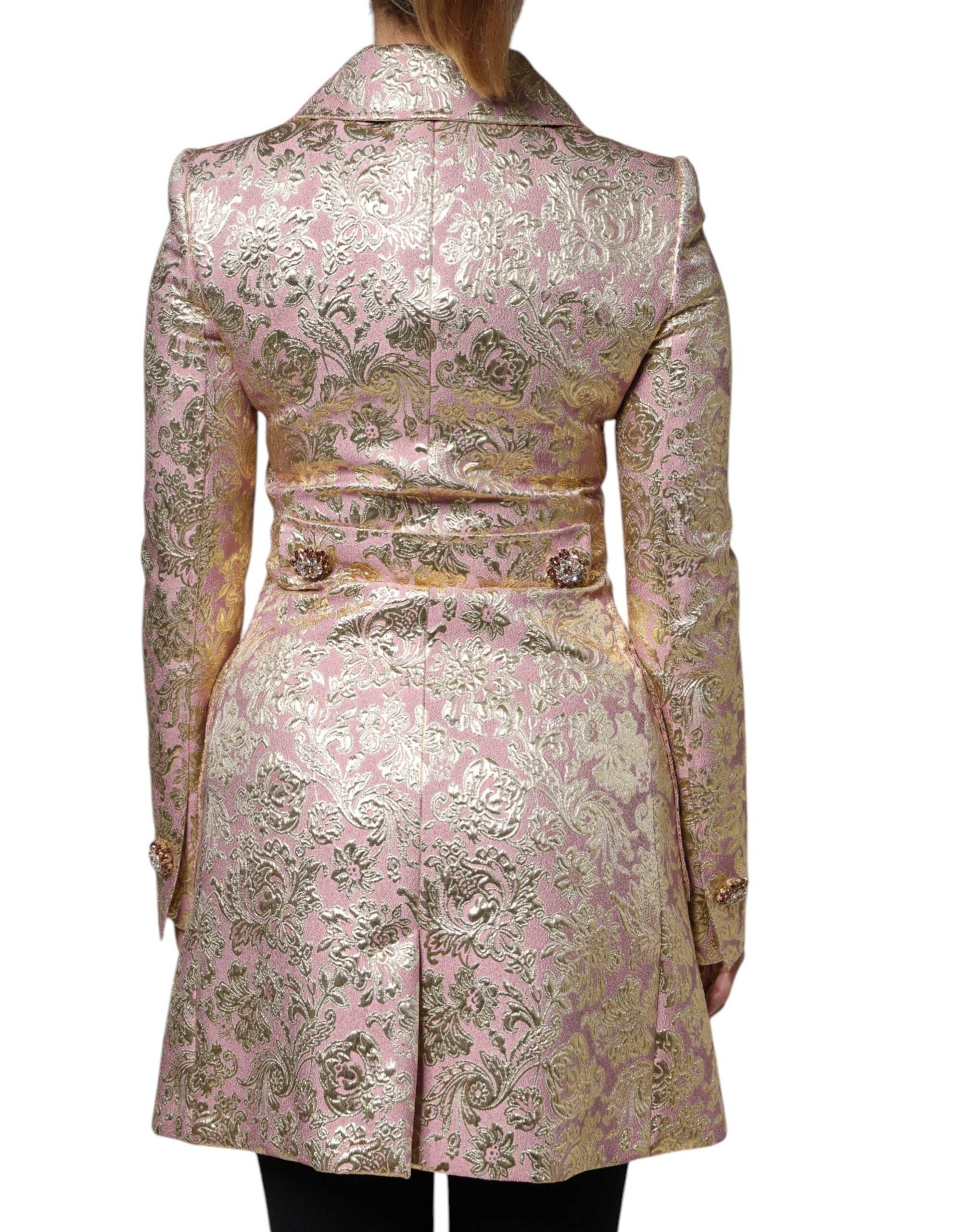 Dolce & Gabbana Metallic Pink Gold Jacquard Jewel Button Coat Jacket - Hilstor