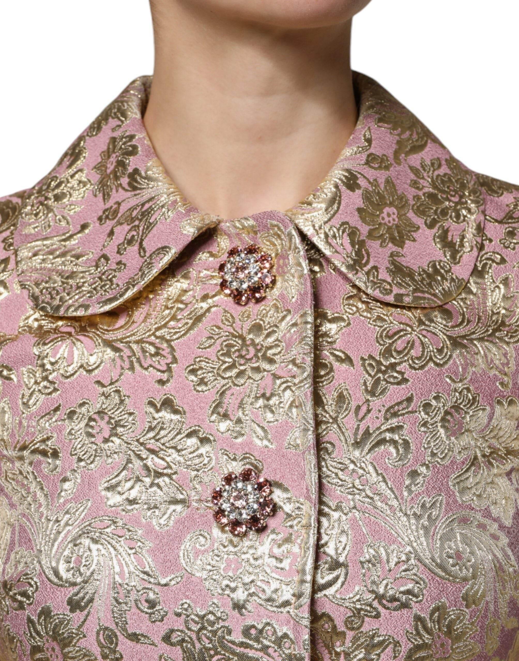Dolce & Gabbana Metallic Pink Gold Jacquard Jewel Button Coat Jacket - Hilstor
