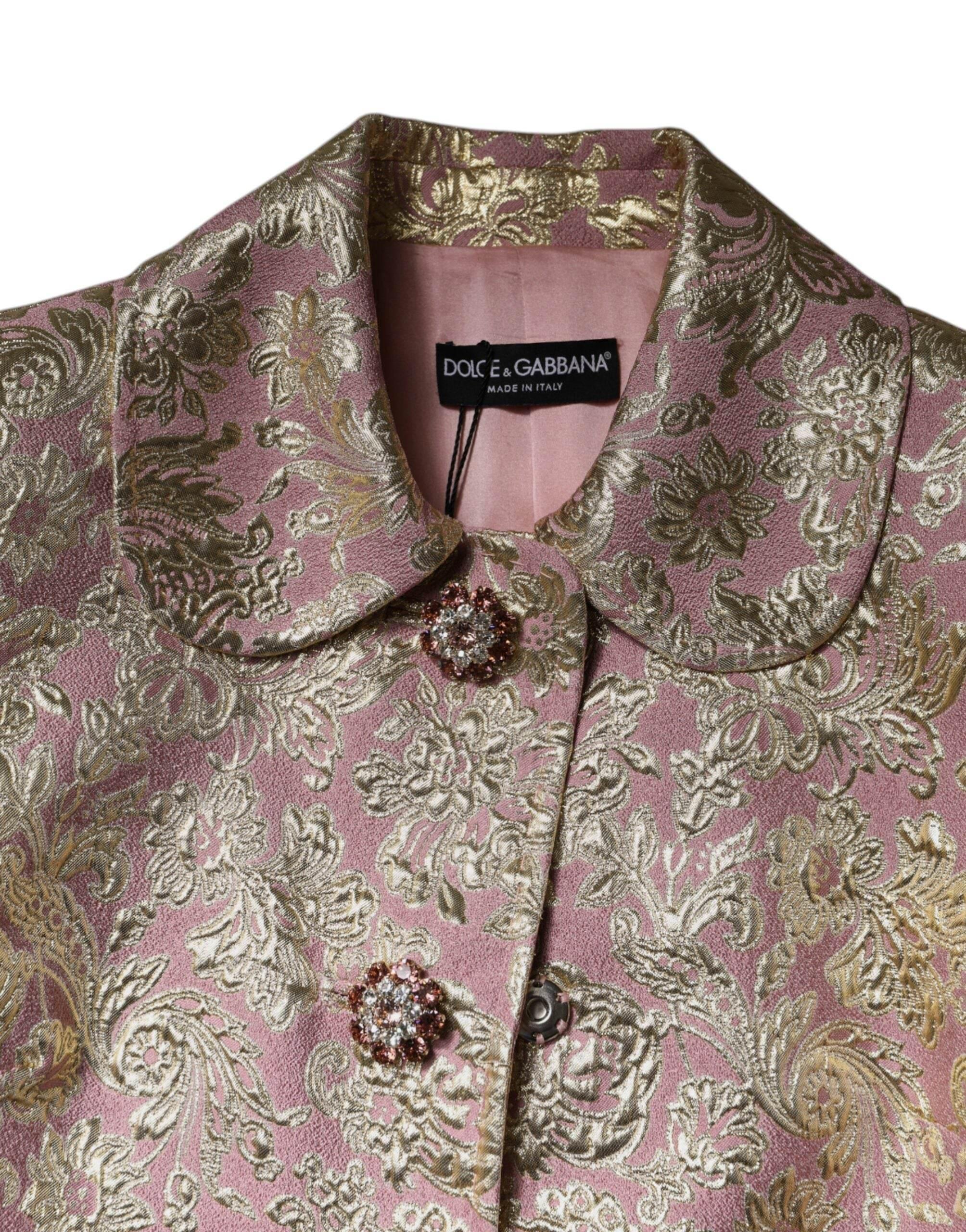 Dolce & Gabbana Metallic Pink Gold Jacquard Jewel Button Coat Jacket - Hilstor