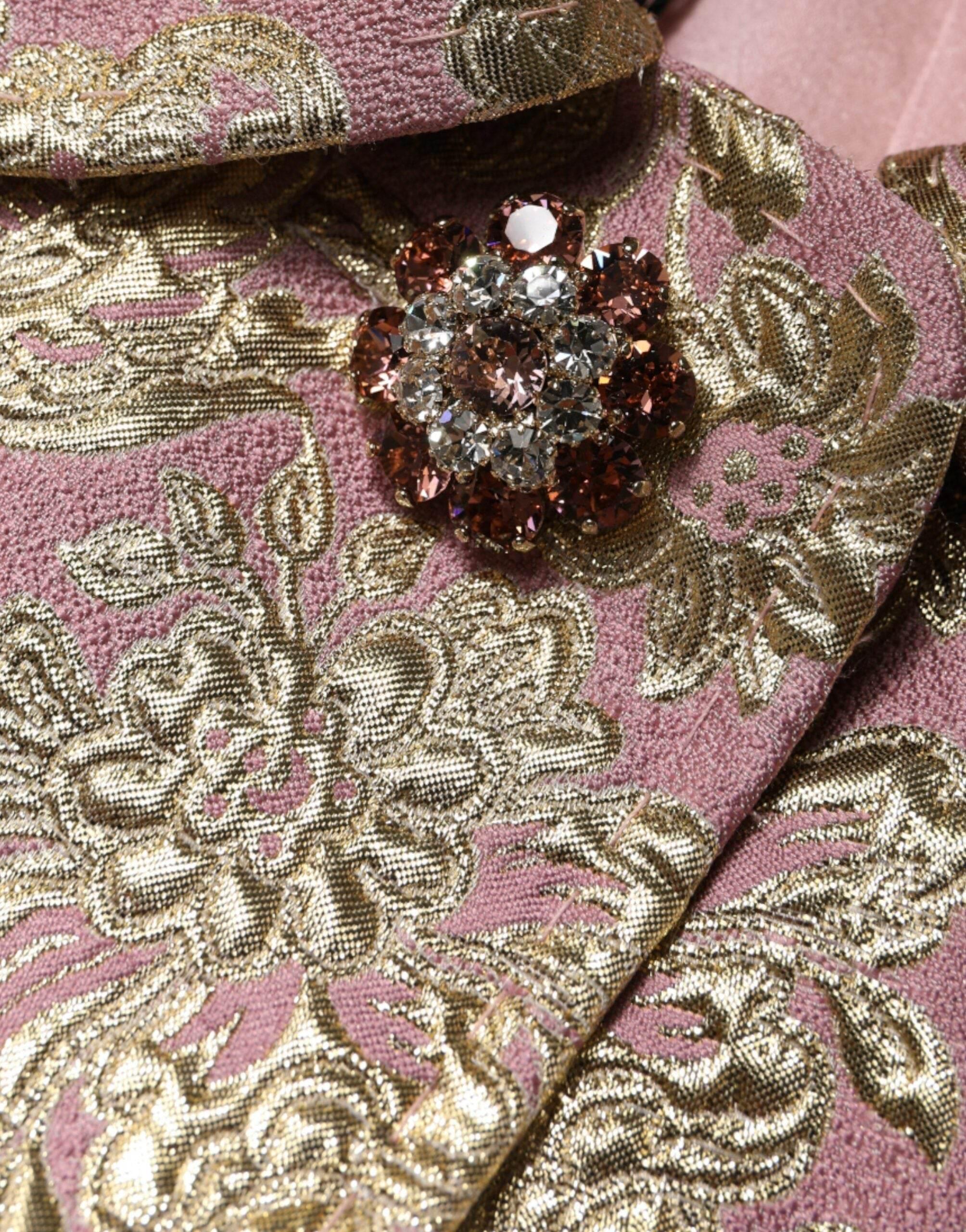 Dolce & Gabbana Metallic Pink Gold Jacquard Jewel Button Coat Jacket - Hilstor